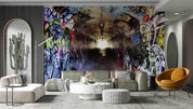 3D Tunnel Abstract Graffiti World Wall Mural Wallpaper 5104- Jess Art Decoration