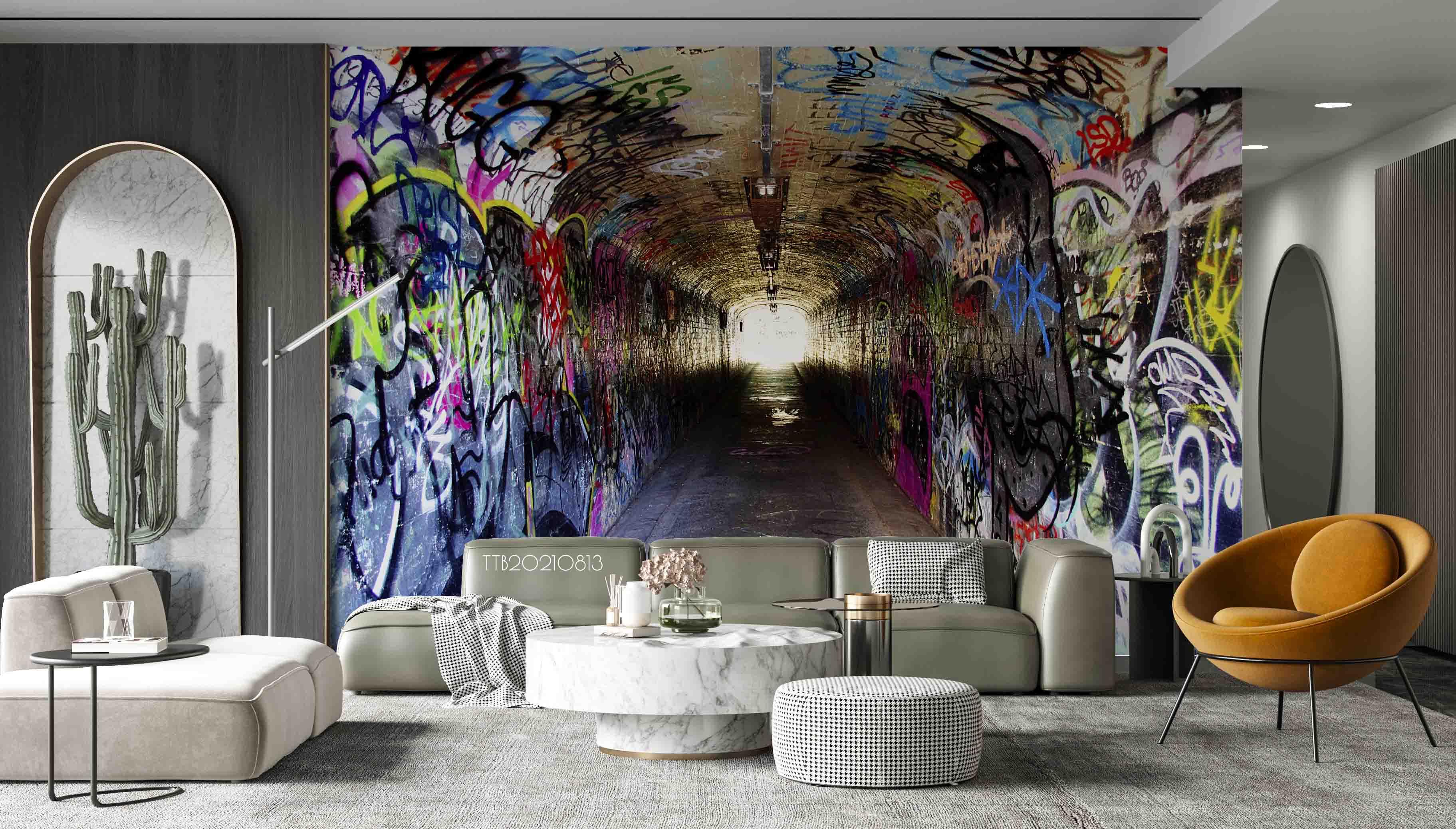 3D Tunnel Abstract Graffiti World Wall Mural Wallpaper 5104- Jess Art Decoration