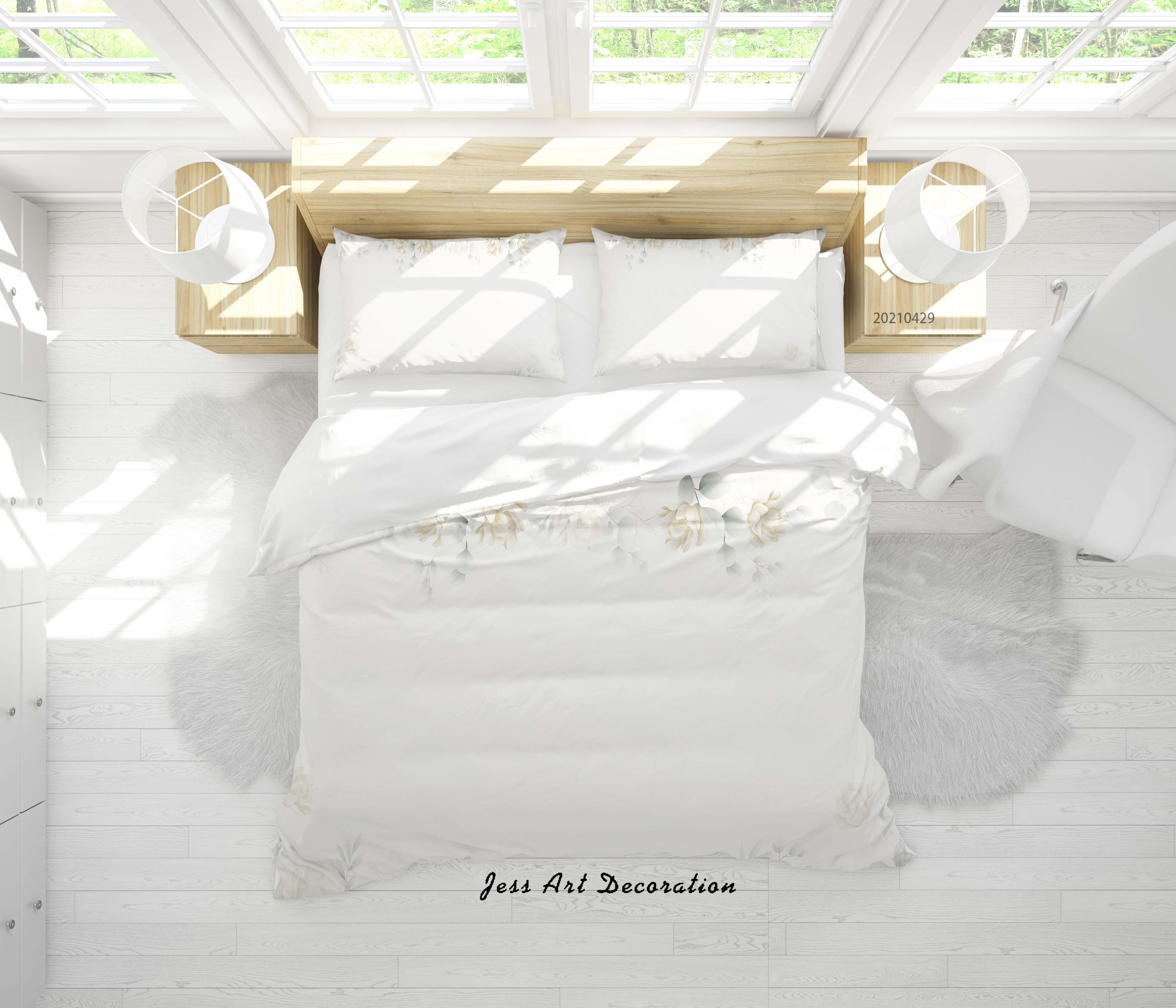 3D Watercolor Floral Leaves Quilt Cover Set Bedding Set Duvet Cover Pillowcases 214- Jess Art Decoration