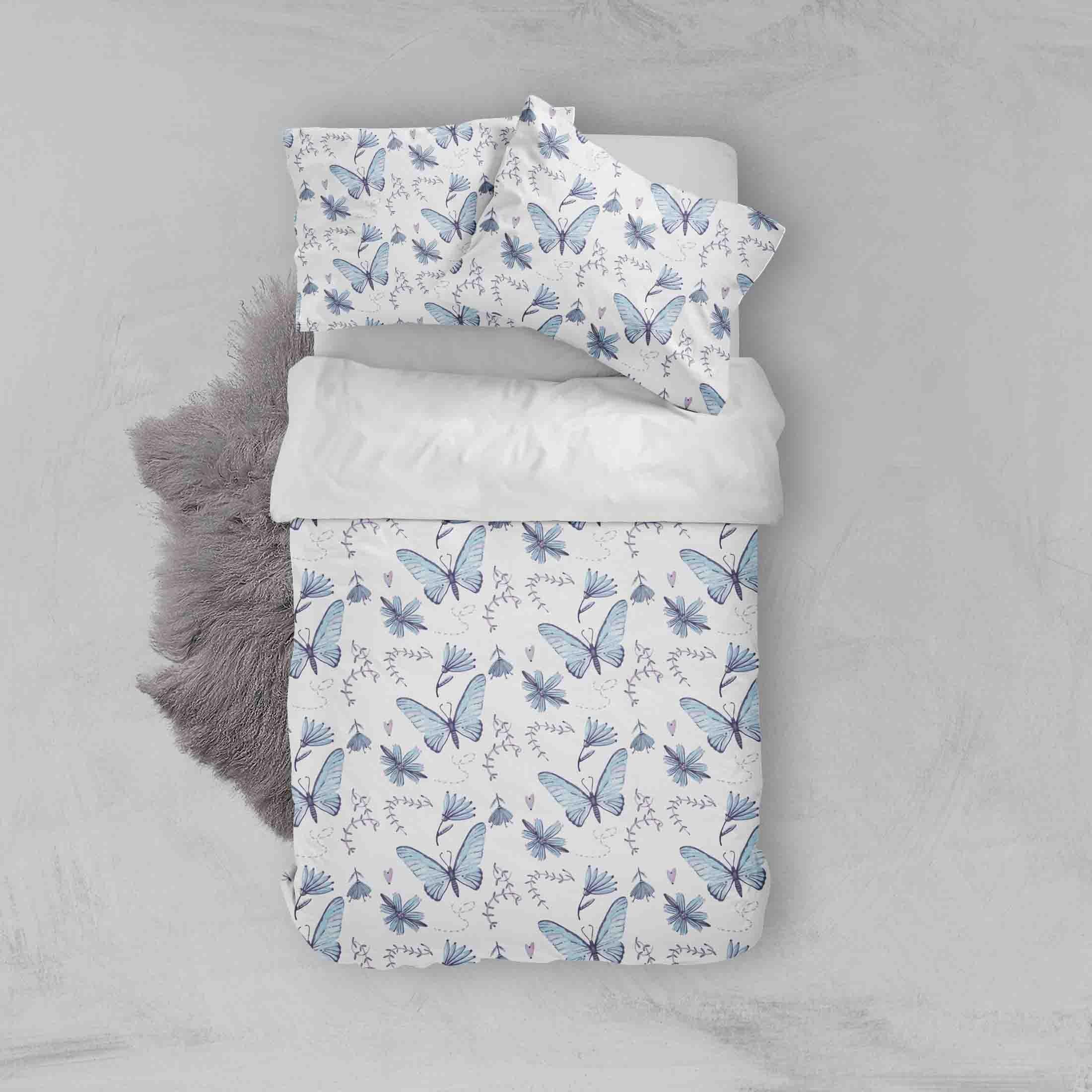 3D White Blue Butterfly Quilt Cover Set Bedding Set Pillowcases 68- Jess Art Decoration
