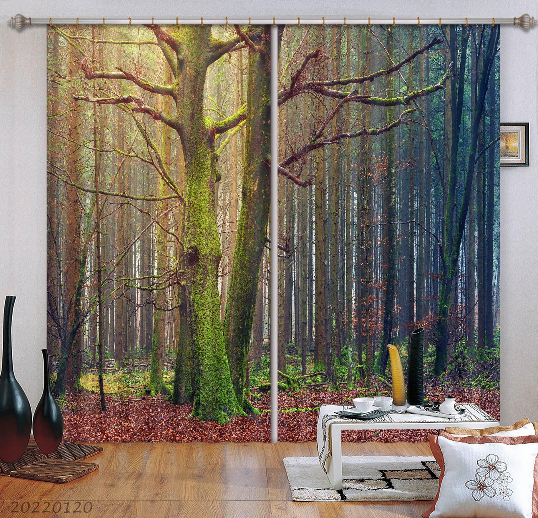 3D Autumn Forest Fallen Leaves Curtains and Drapes GD 1794- Jess Art Decoration