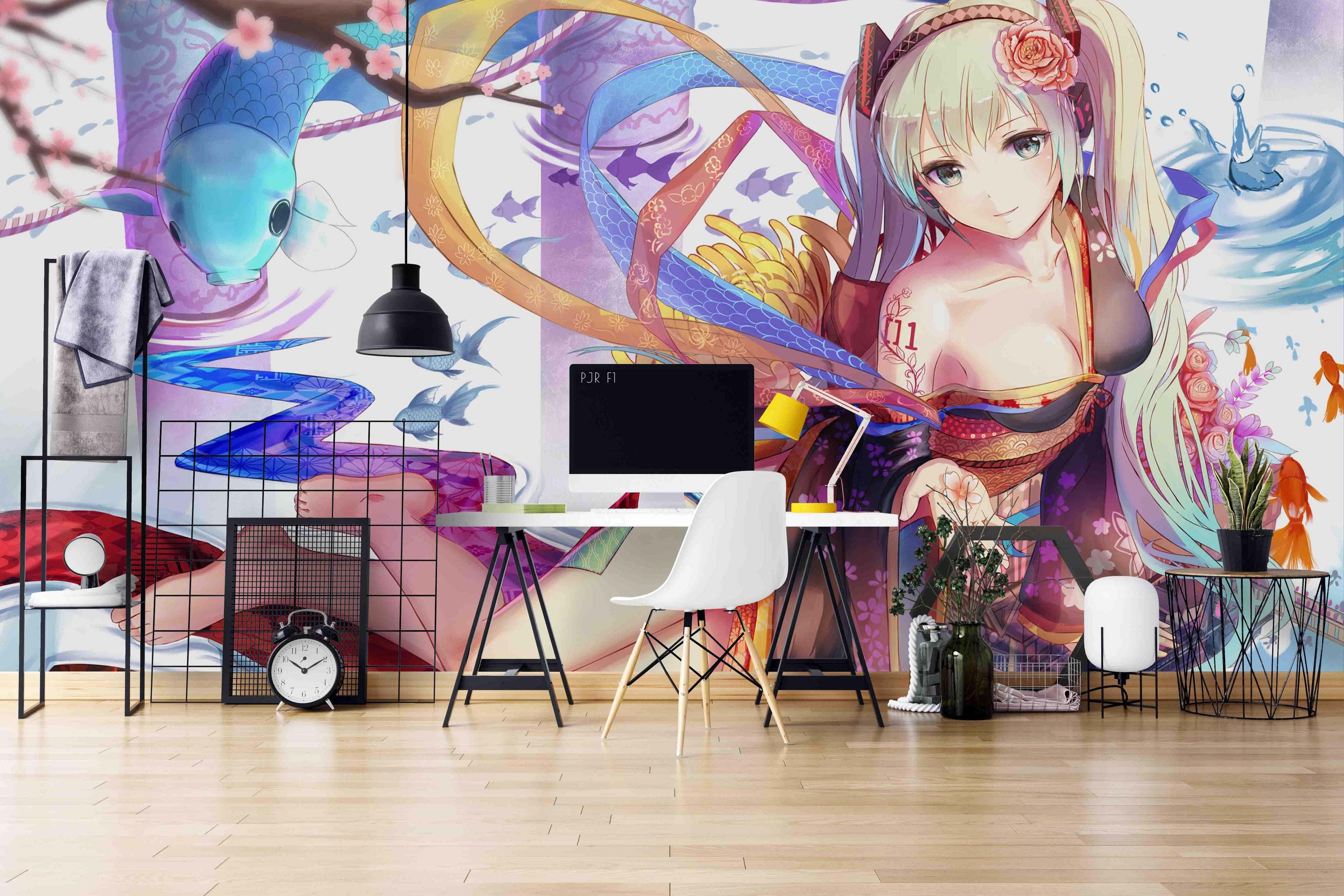3D Anime Girl Action colourful anime girl action scene wall mural wallpaper for teen room