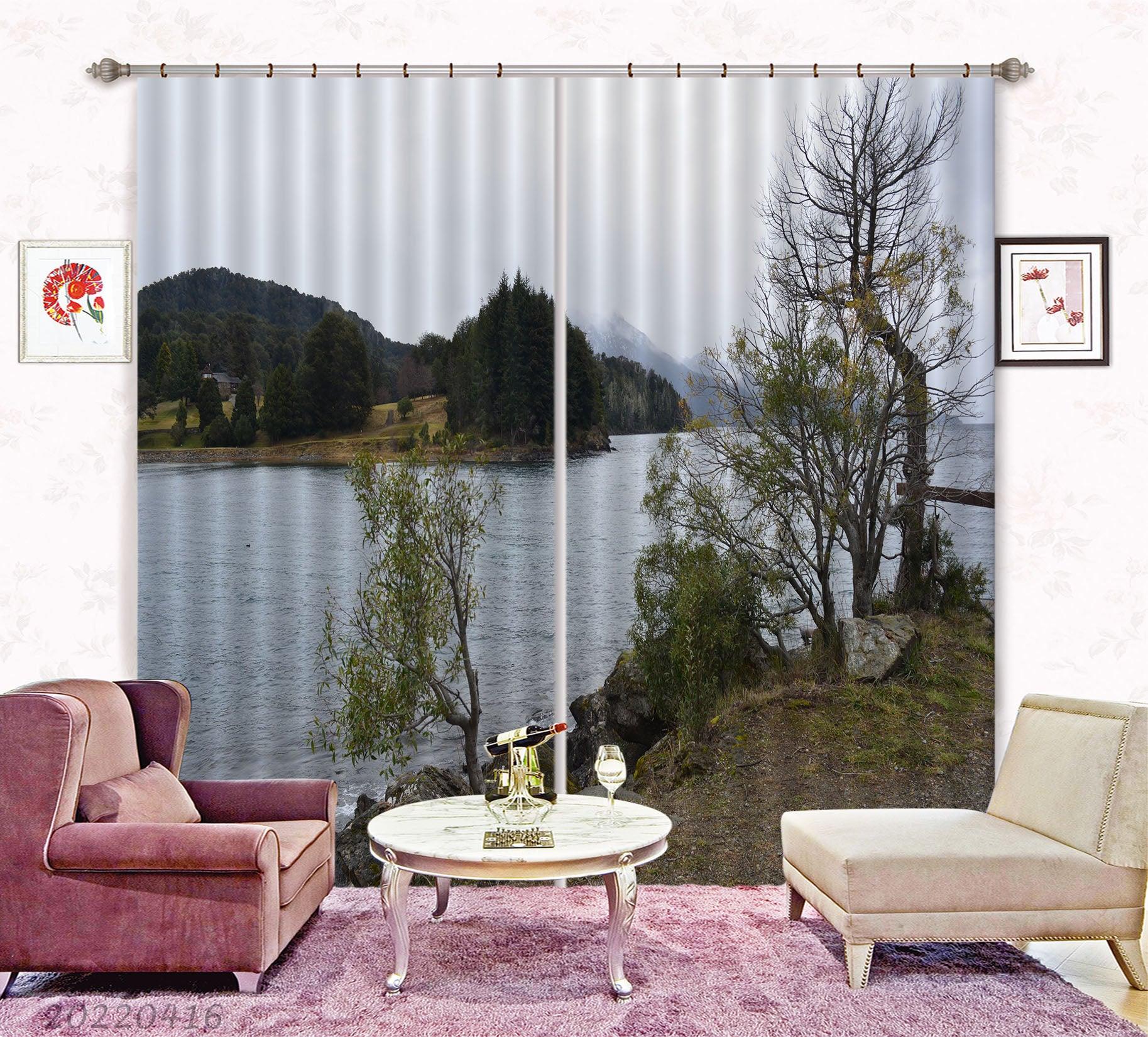 3D Landscape Mountain River Tree Cloudy Curtains and Drapes GD 4336- Jess Art Decoration