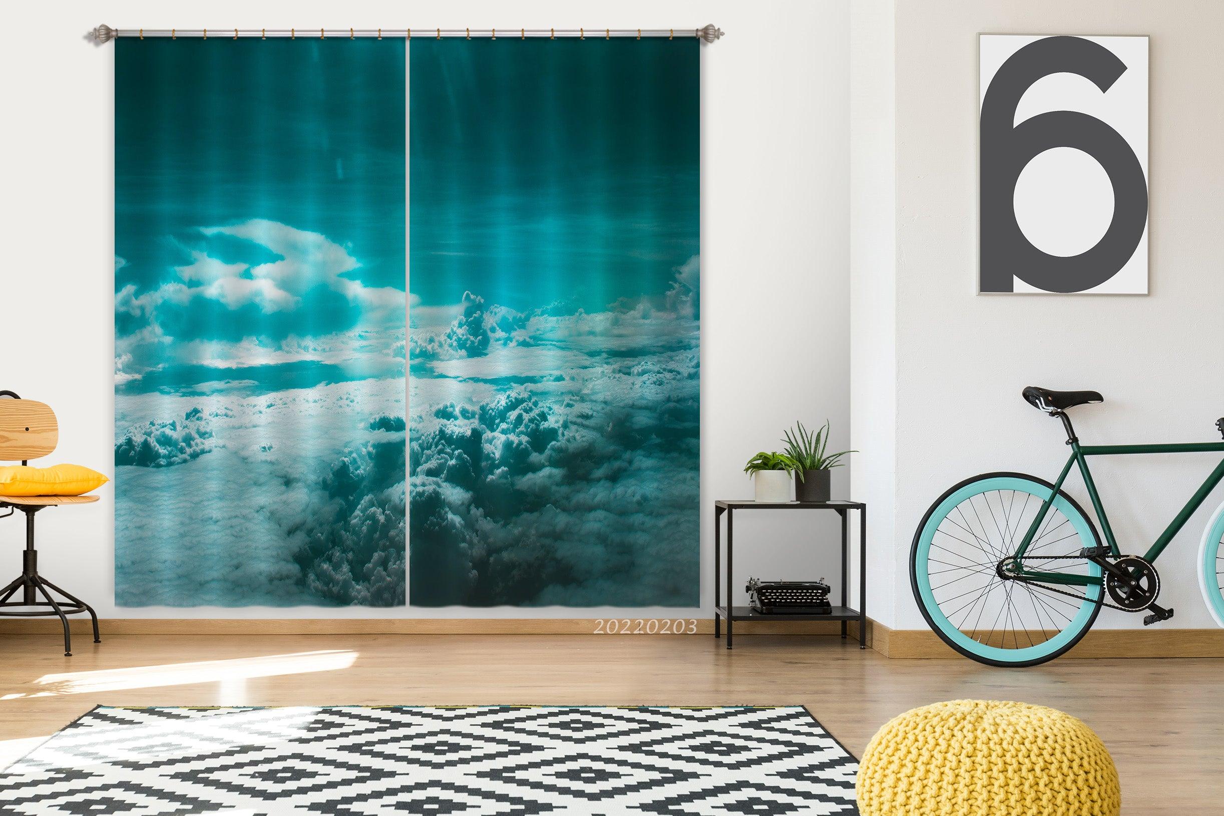 3D Abstract Blue Cumulus Cloud Scene Curtains and Drapes GD 1261- Jess Art Decoration