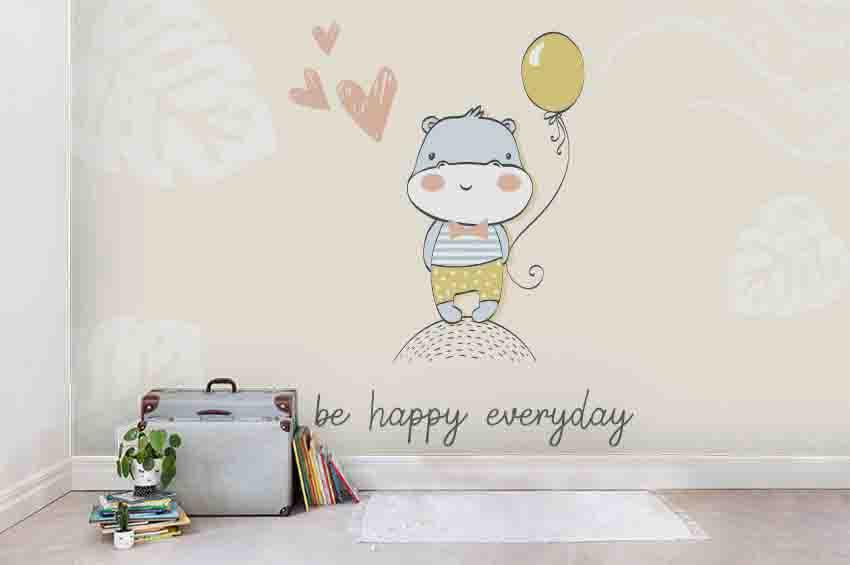 3D Cartoon Hippo Love Balloon Wall Mural Wallpaper A230 LQH- Jess Art Decoration