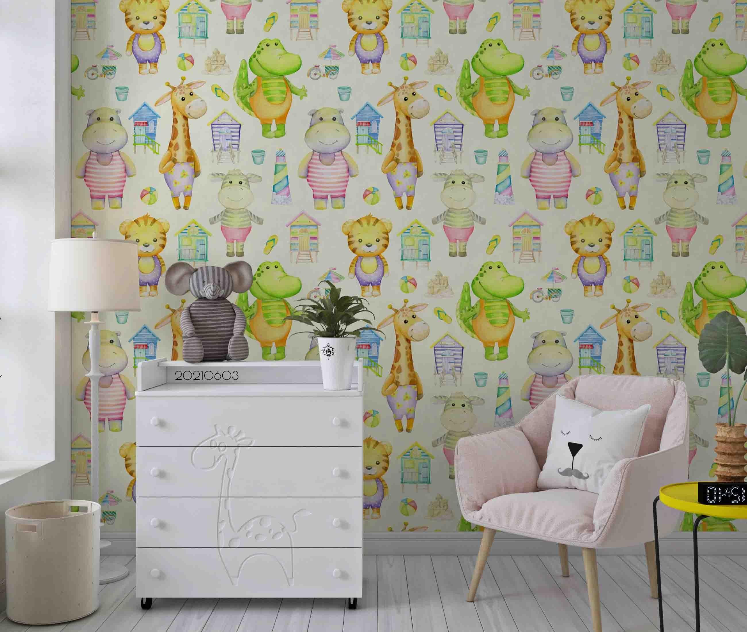 3D  Animal Cute Cartoon Pattern Color Wall Mural Wallpaper SWW561- Jess Art Decoration