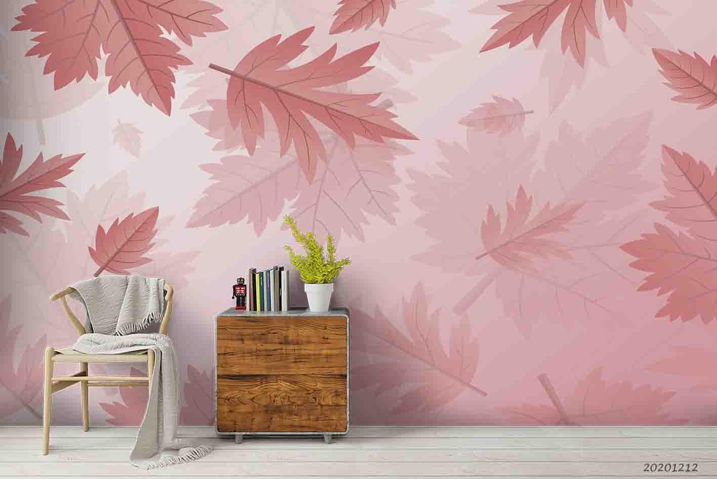 3D Pink Botanical Maple Leaves Plant Background Wall Mural Wallpaper LXL- Jess Art Decoration