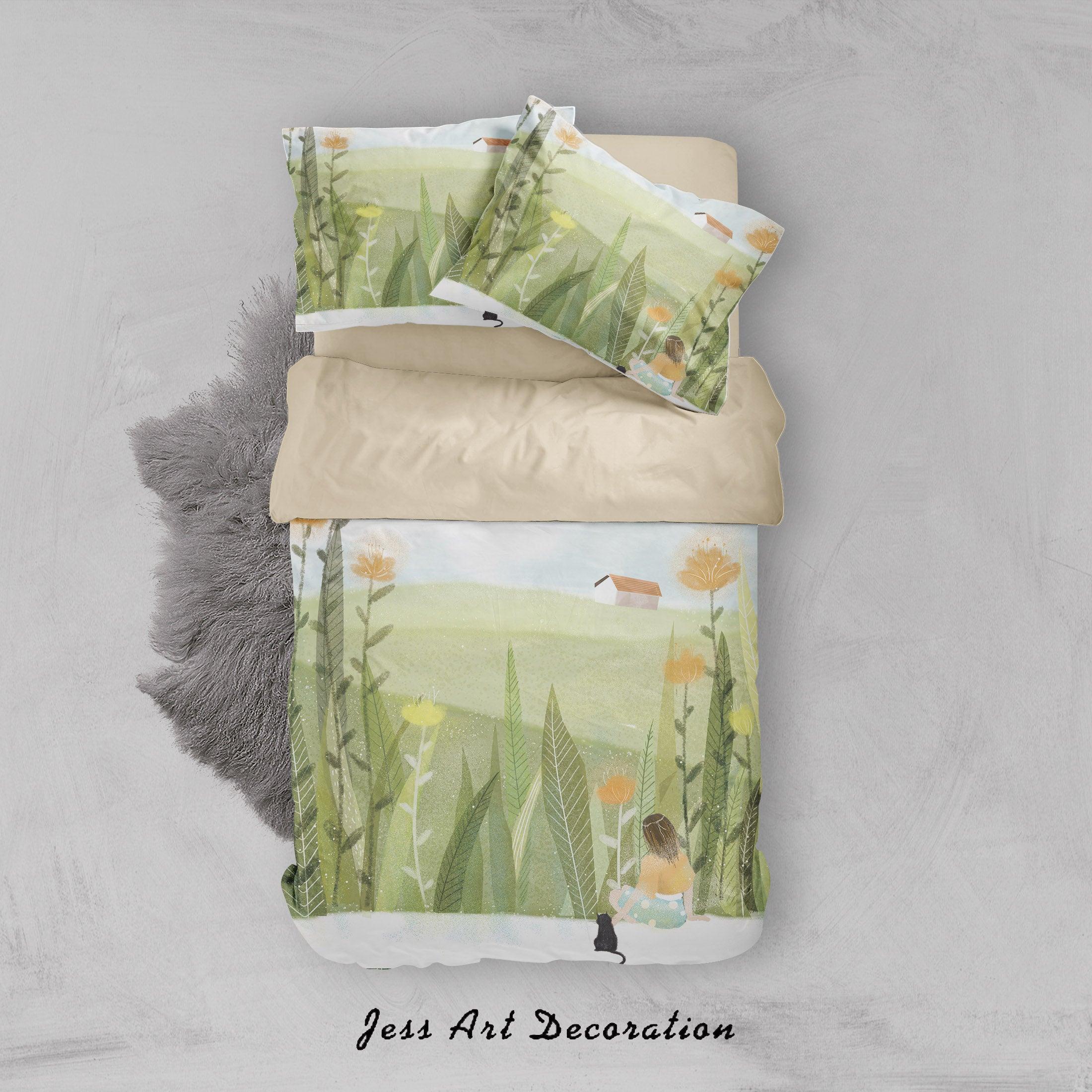 3D Girl Green House Painting Quilt Cover Set Bedding Set Duvet Cover Pillowcases A457 LQH- Jess Art Decoration