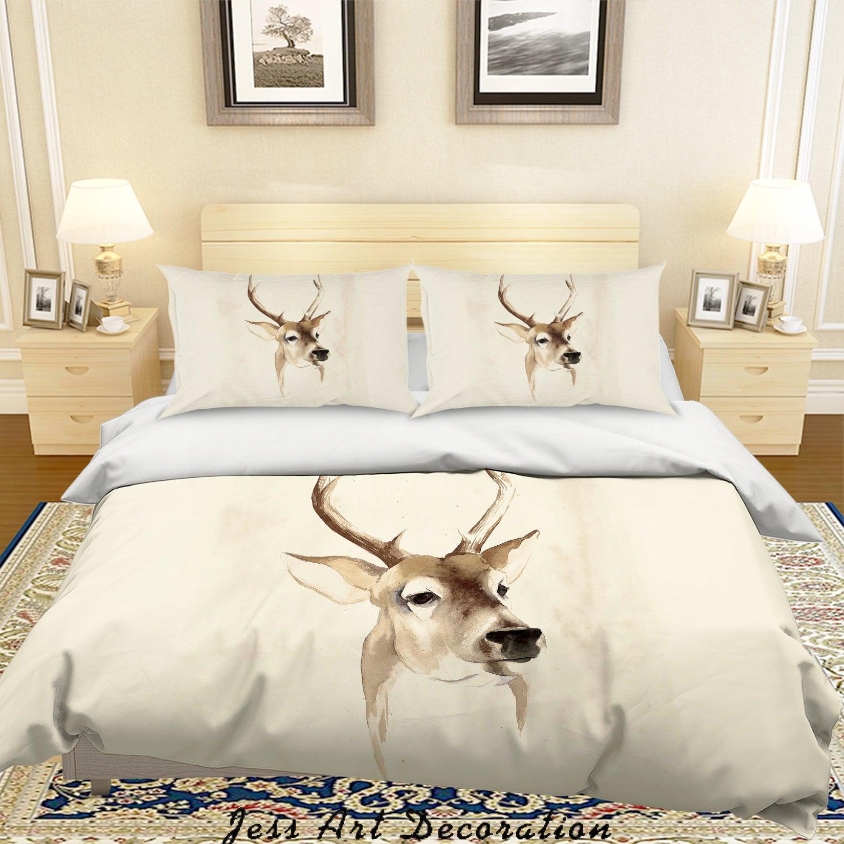 3D White Elk Quilt Cover Set Bedding Set Pillowcases 18- Jess Art Decoration