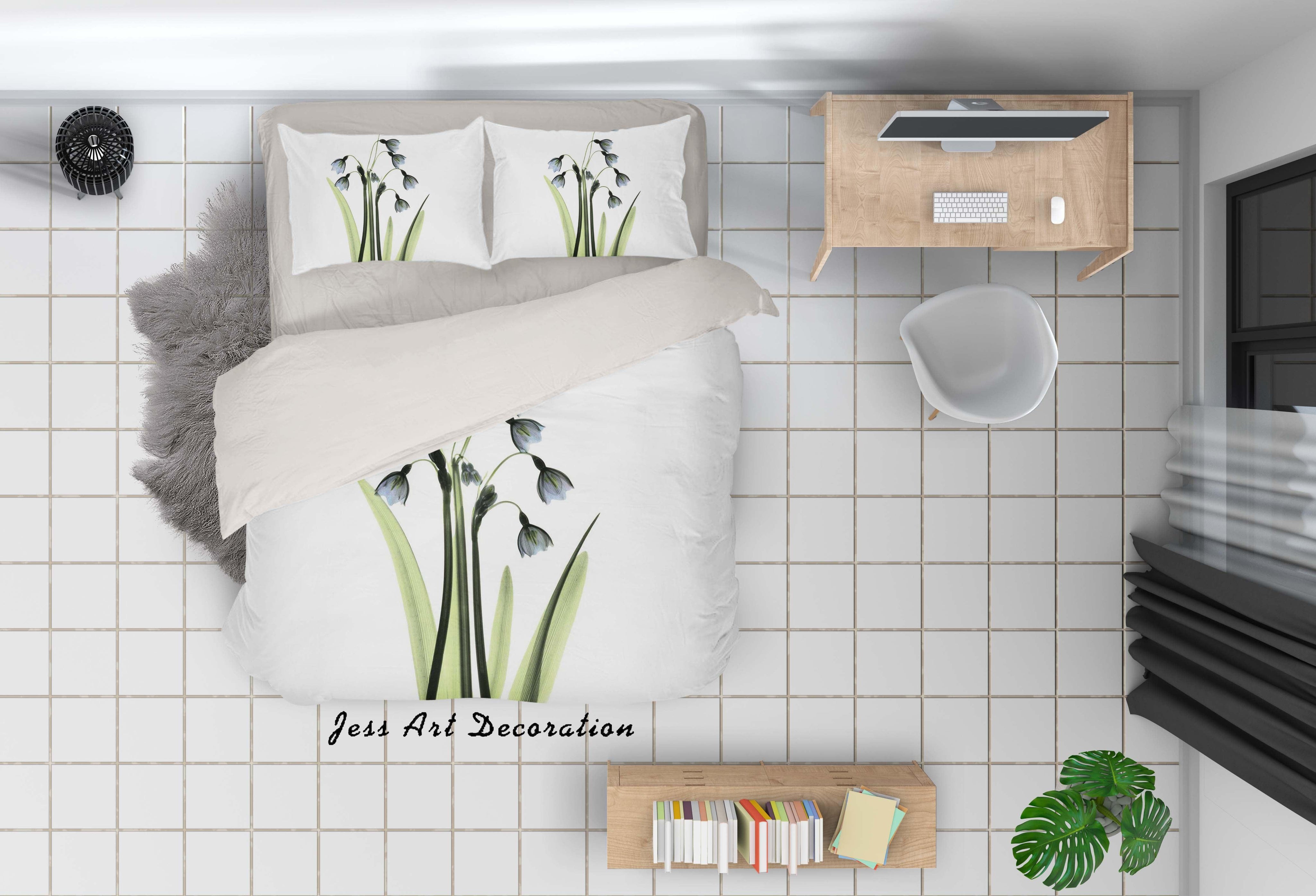 3D White Floral Quilt Cover Set Bedding Set Pillowcases 02- Jess Art Decoration