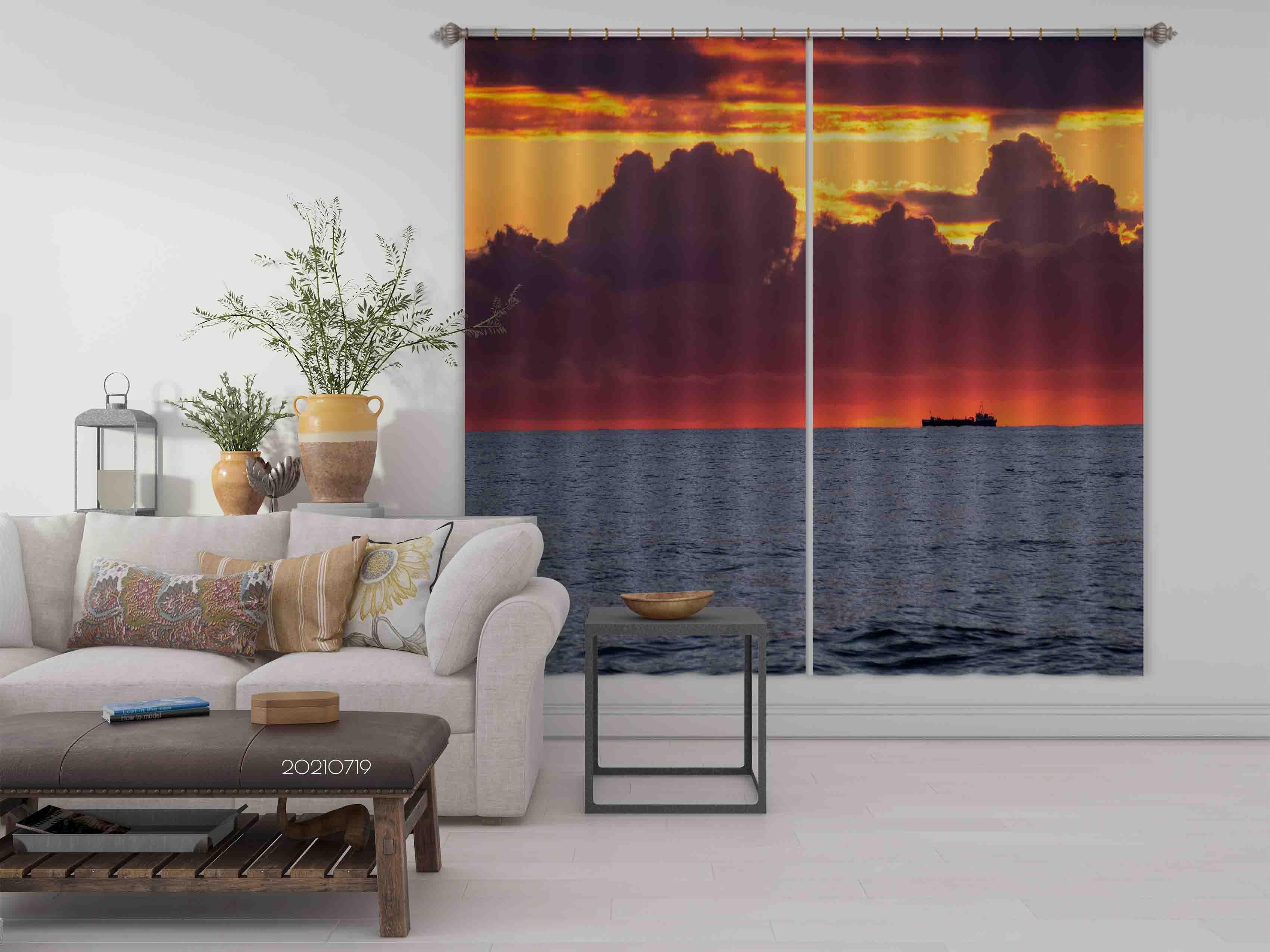 3D Sunset Sky Cloud Sea Landscape Curtains and Drapes LQH 85- Jess Art Decoration