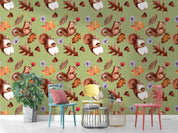 3D Cartoon Squirrel Animal Nut Maple Leaves Plant Wall Mural Wallpaper LXL- Jess Art Decoration