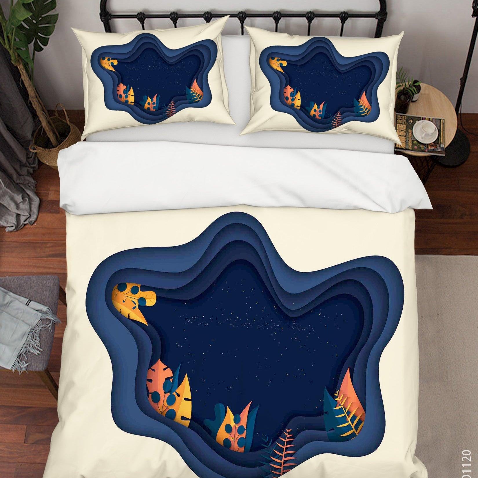 3D Abstract Leaves Plant Blue Quilt Cover Set Bedding Set Duvet Cover Pillowcases LXL- Jess Art Decoration
