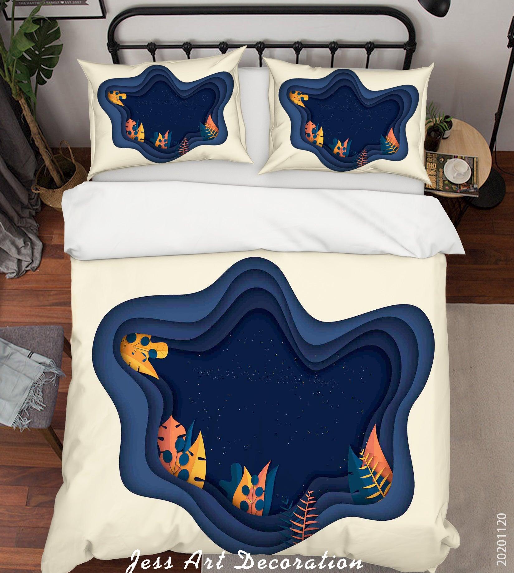 3D Abstract Leaves Plant Blue Quilt Cover Set Bedding Set Duvet Cover Pillowcases LXL- Jess Art Decoration