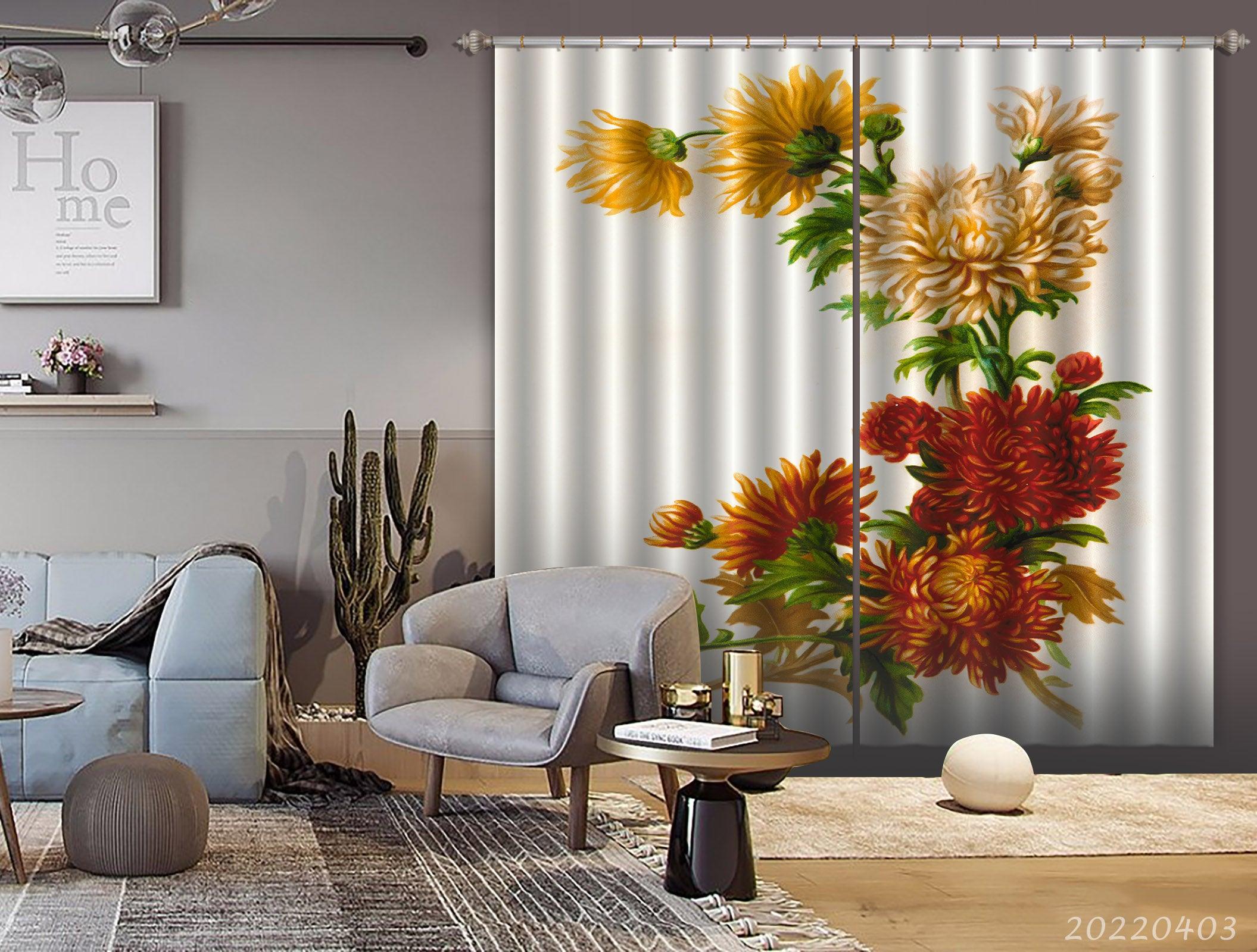 3D Beautiful Chrysanthemum Colorful Curtains and Drapes GD 3376- Jess Art Decoration