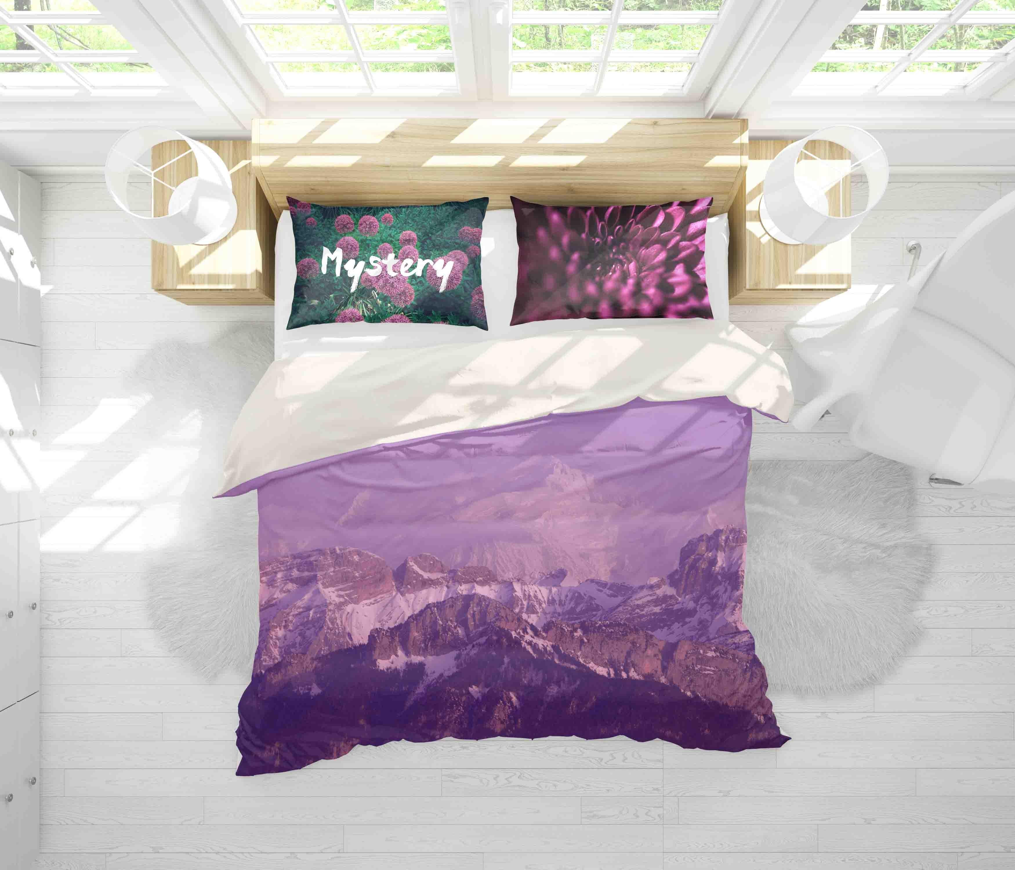 3D Purple Sky Mountain Quilt Cover Set Bedding Set Pillowcases 149- Jess Art Decoration
