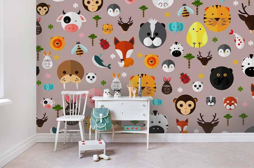 3D Cartoon Animal Head Wall Mural Wallpaper A207 LQH- Jess Art Decoration