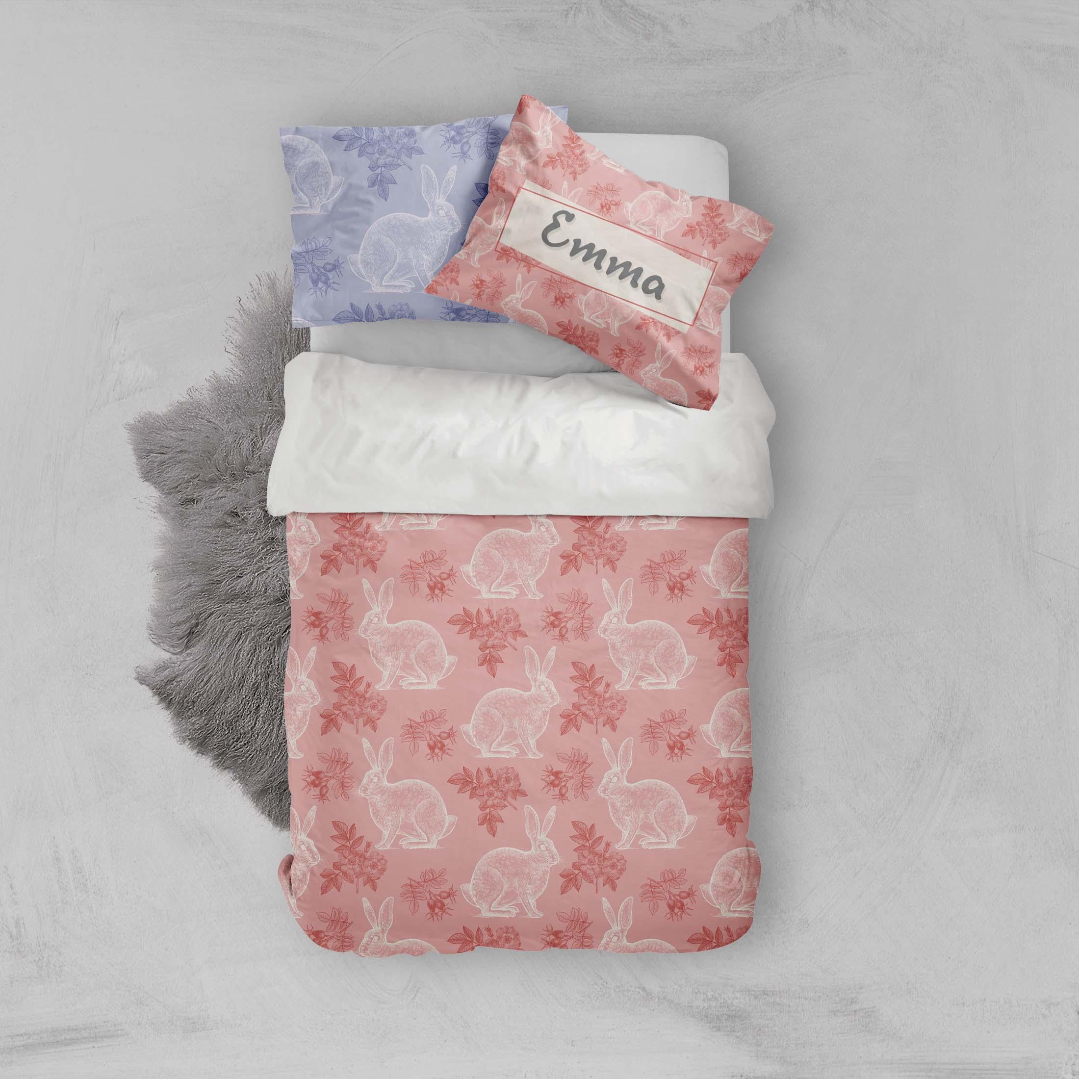 3D Pink Rabbit Floral Quilt Cover Set Bedding Set Pillowcases 03- Jess Art Decoration