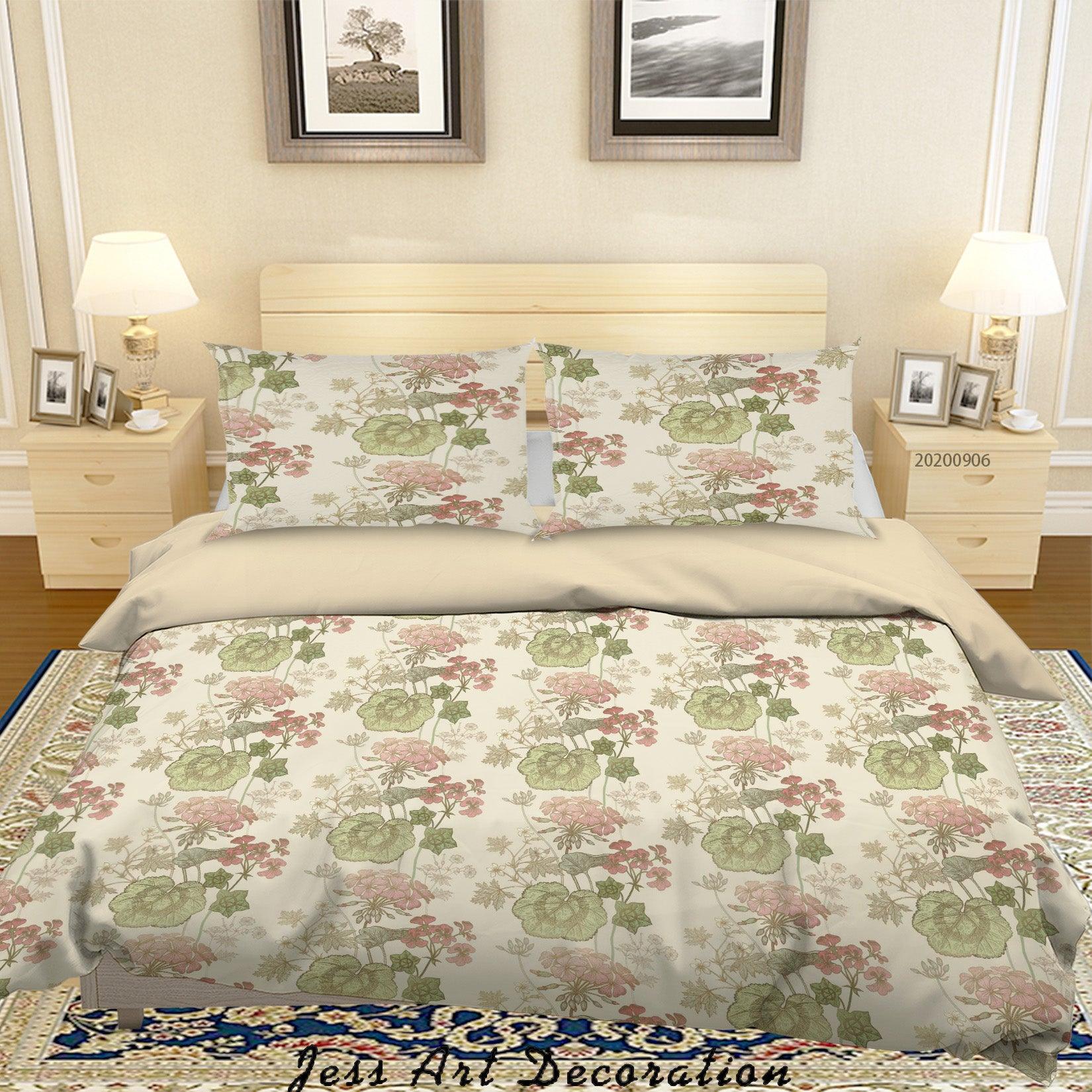 3D Vintage Leaves White Floral Pattern Quilt Cover Set Bedding Set Duvet Cover Pillowcases WJ 3651- Jess Art Decoration