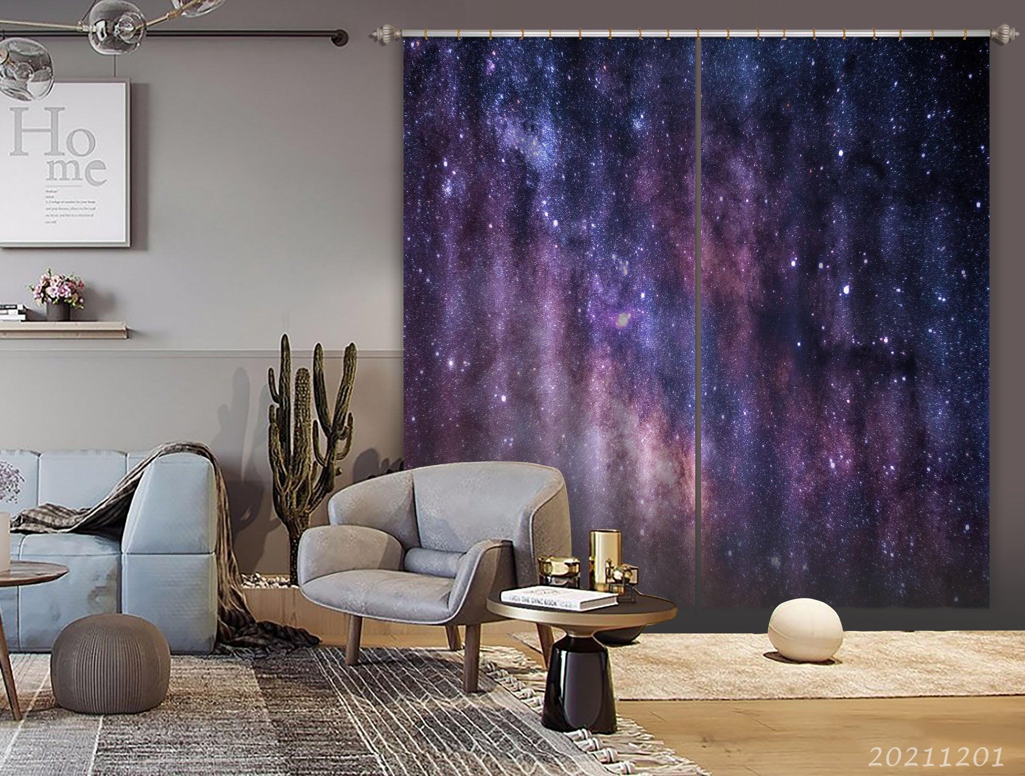 3D Abstract Space Stars Purple Curtains and Drapes LLL 196- Jess Art Decoration