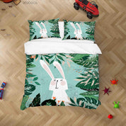 3D Cartoon Hand Drawn Green Leaves Plant Bunny Animal Quilt Cover Set Bedding Set Duvet Cover Pillowcases LXL- Jess Art Decoration