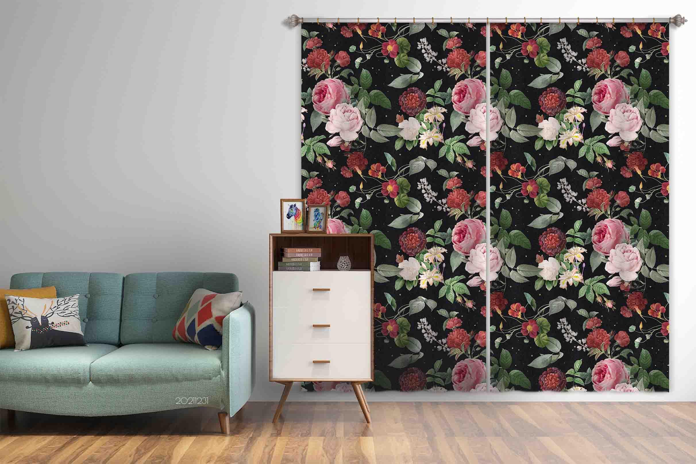 3D Vintage Red Pink Rose Flower Curtains and Drapes GD 48- Jess Art Decoration