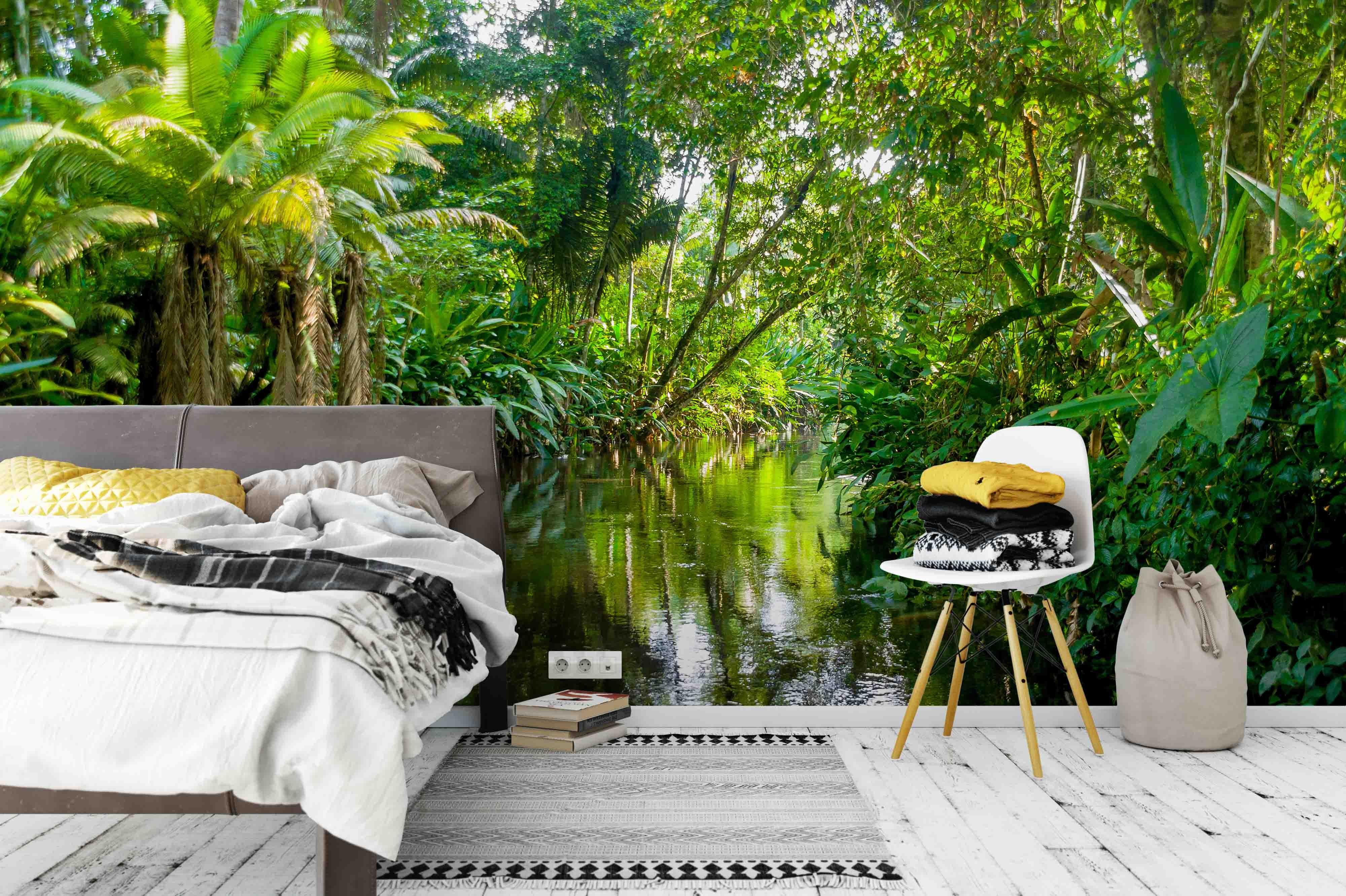 3D Tropical Jungle River Landscape Wall Mural Wallpaper LQH 61- Jess Art Decoration