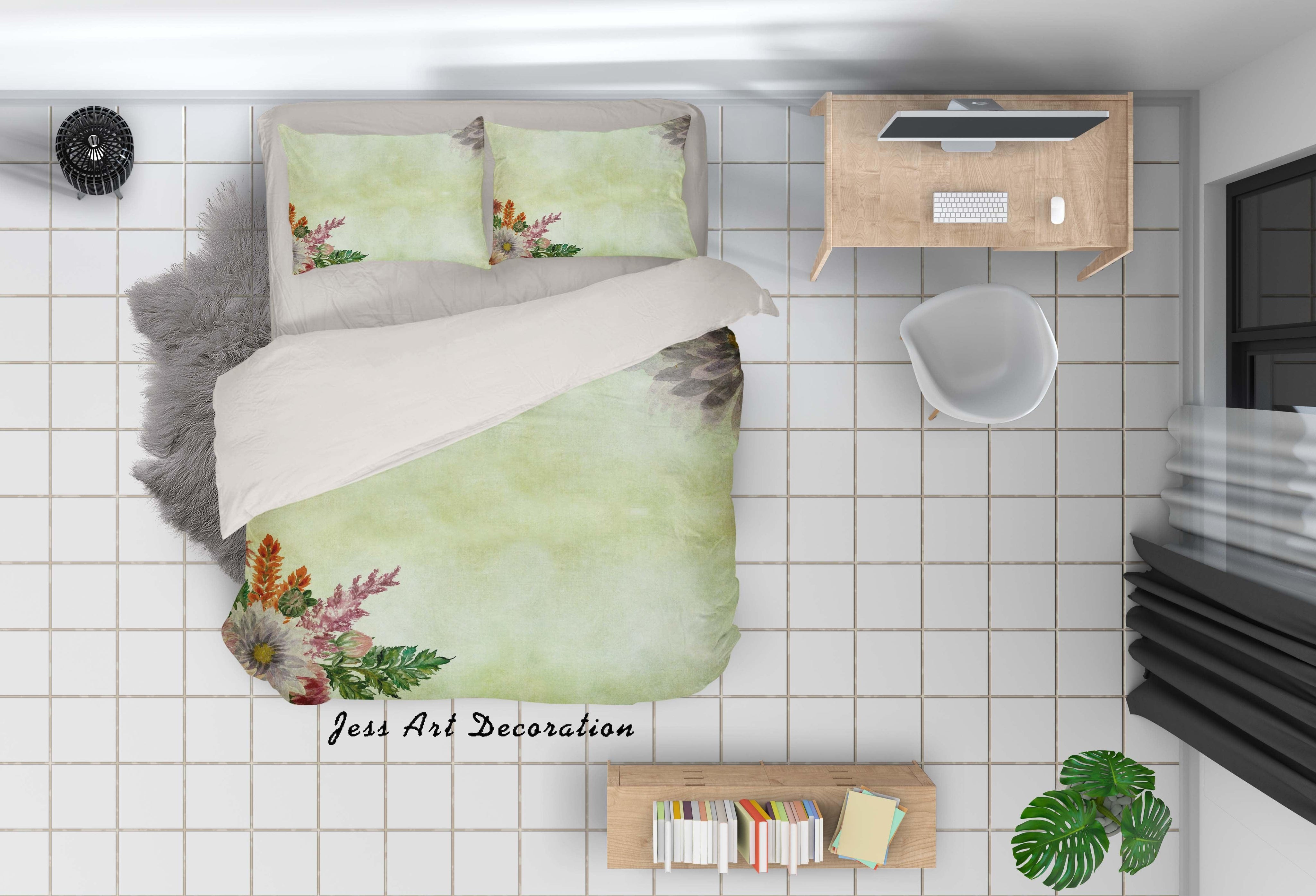 3D Watercolor Flora Green Quilt Cover Set Bedding Set Pillowcases 24- Jess Art Decoration