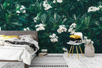 3D green leaves white flowers wall mural wallpaper 99- Jess Art Decoration