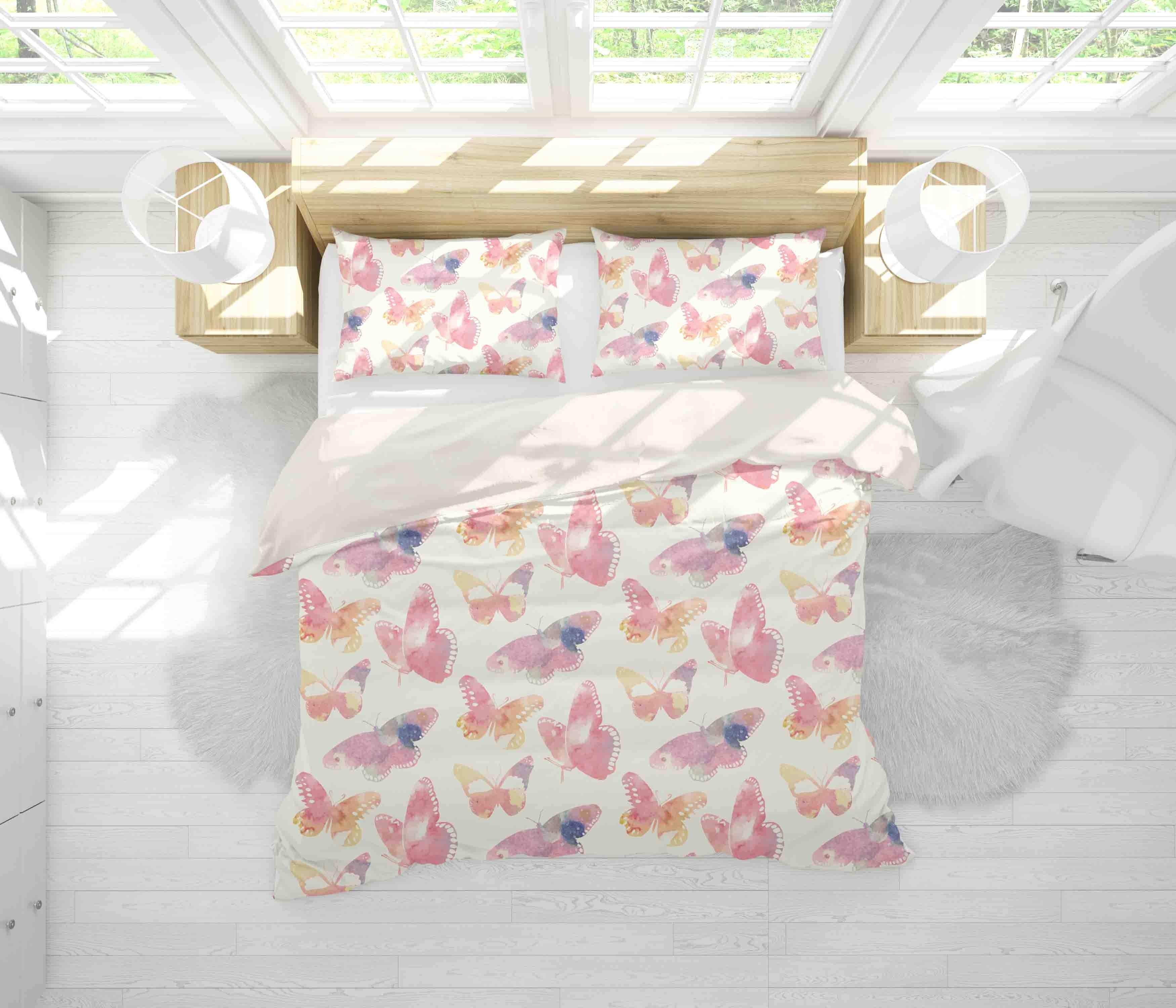 3D White Red Butterfly Quilt Cover Set Bedding Set Pillowcases 69- Jess Art Decoration