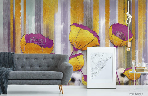 3D Retro Golden Floral Wall Mural Wallpaper LQH 361- Jess Art Decoration