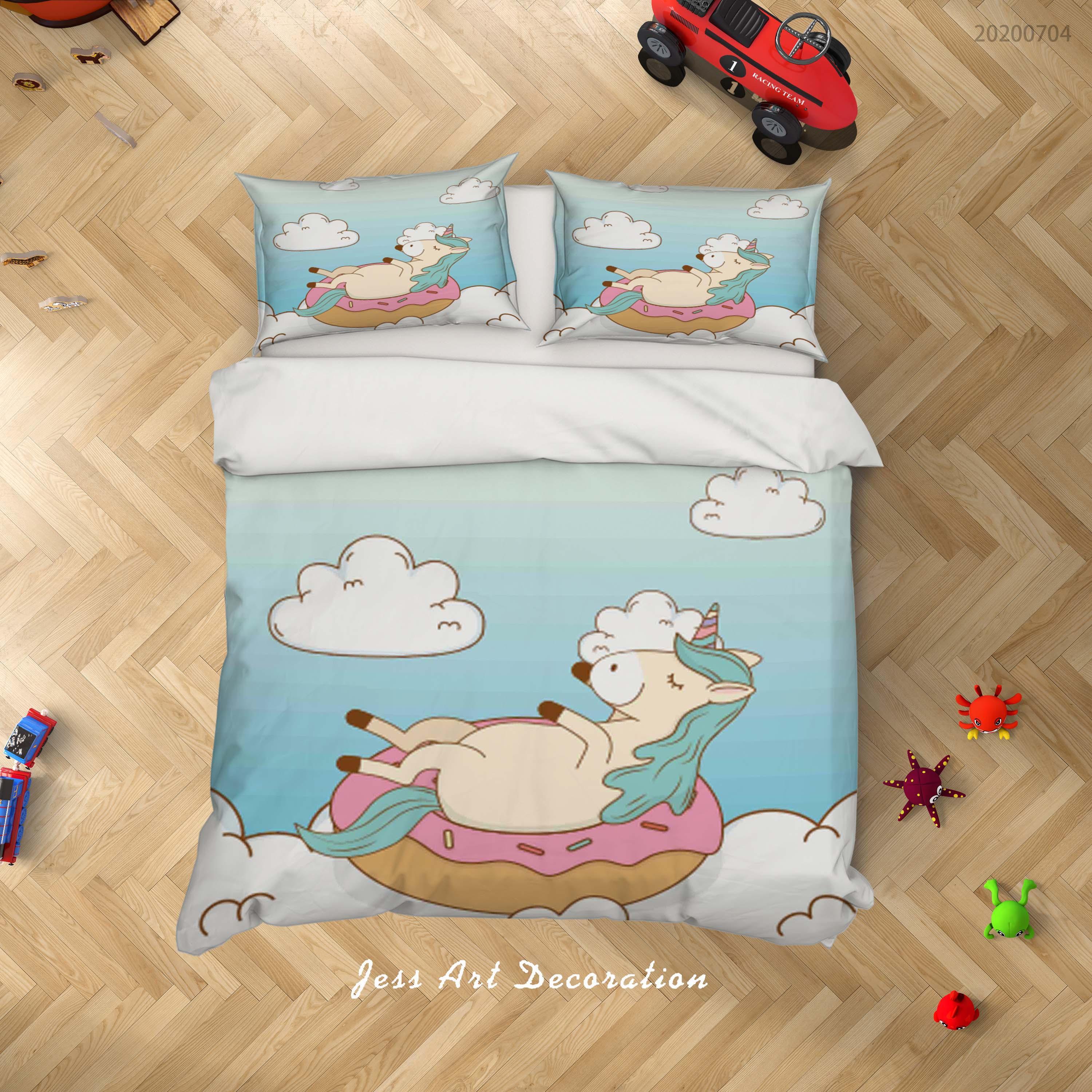 3D Blue Unicorn Quilt Cover Set Bedding Set Duvet Cover Pillowcases SF- Jess Art Decoration