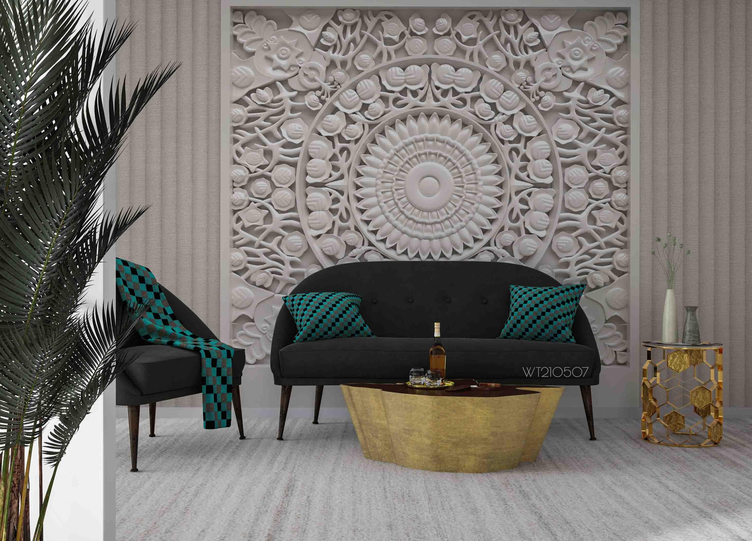 3D White Plaster Carving Pattern Wall Mural Wallpaper LQH 121- Jess Art Decoration