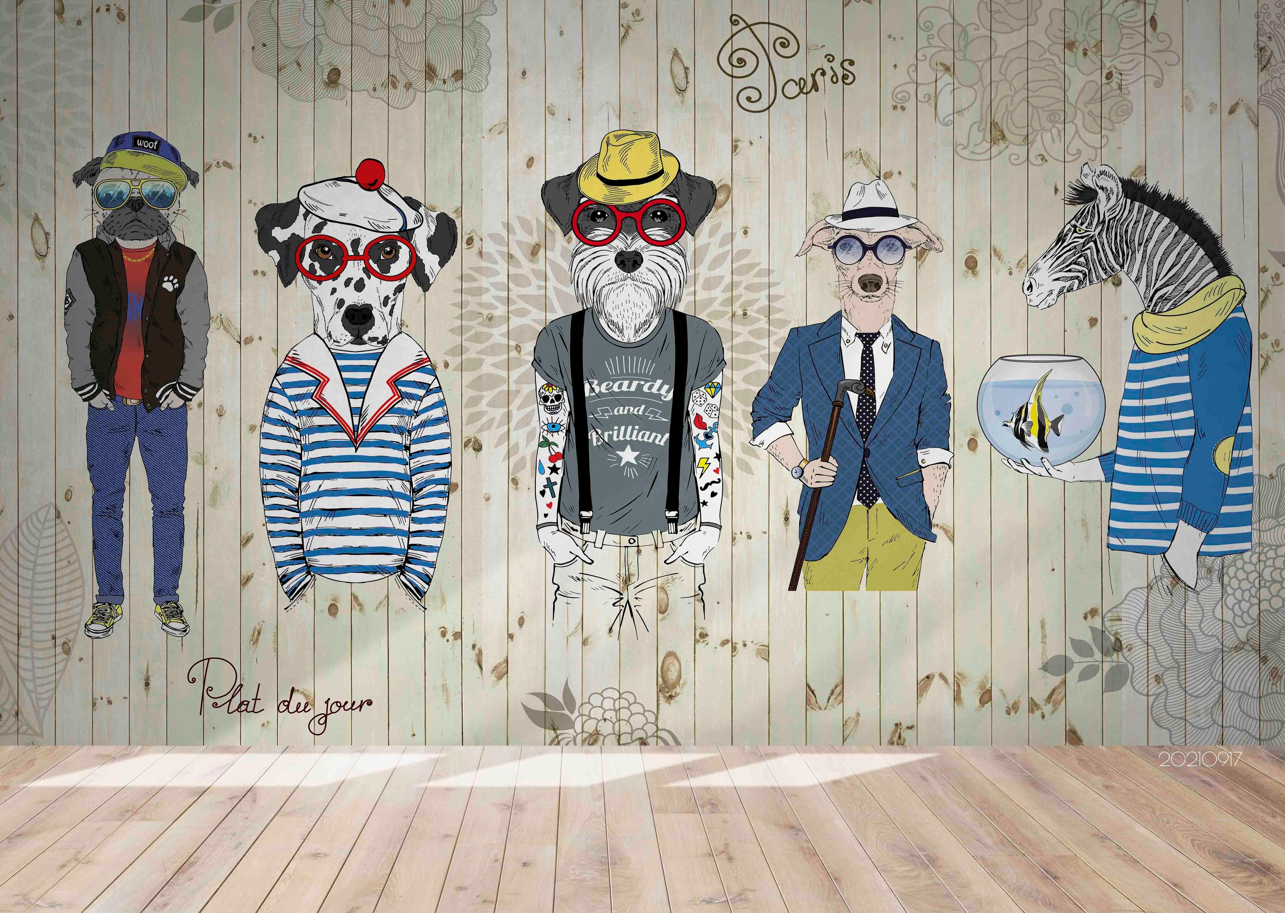 3D Fashion Animal Wood Board Wall Mural Wallpaper LQH 32- Jess Art Decoration