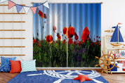 3D Sky Sunshine Red Poppy Flower Curtains and Drapes LQH 199- Jess Art Decoration