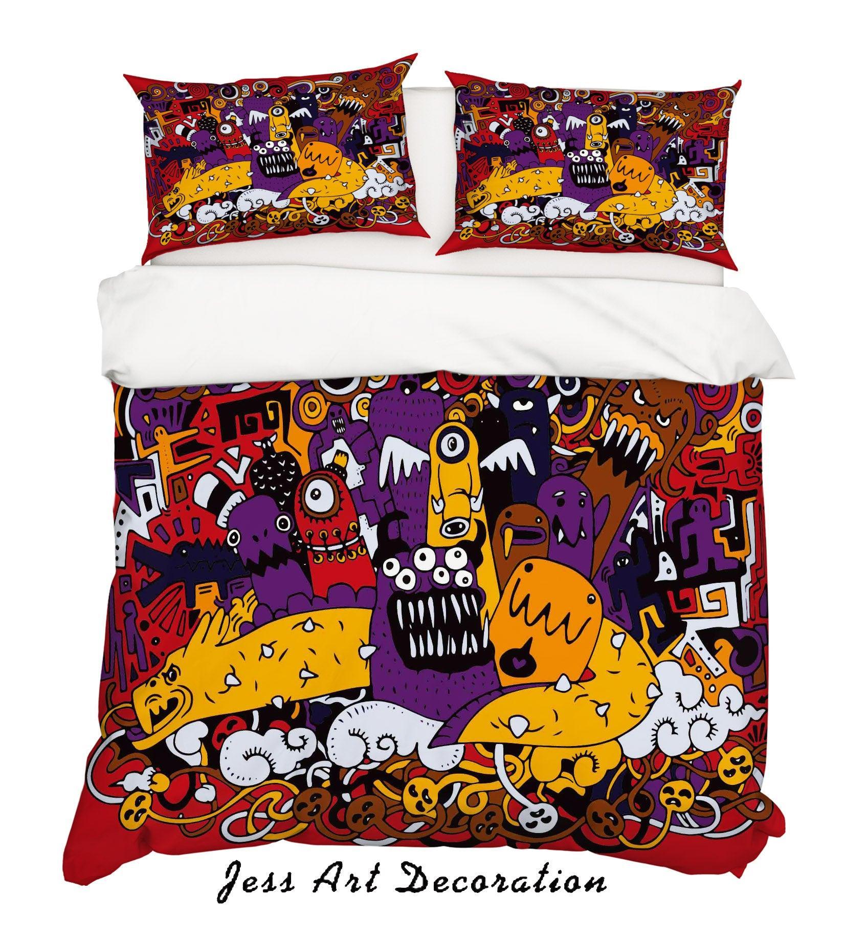 3D Graffiti Colorful Monster Quilt Cover Set Bedding Set Duvet Cover Pillowcases LXL- Jess Art Decoration