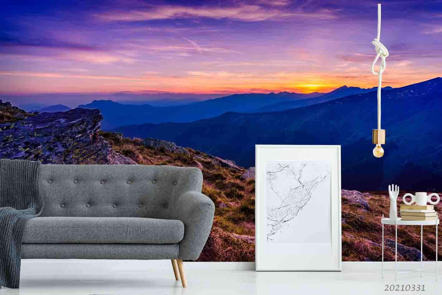 3D Sunset Sky Mountain Landscape Wall Mural Wallpaper LQH 371- Jess Art Decoration