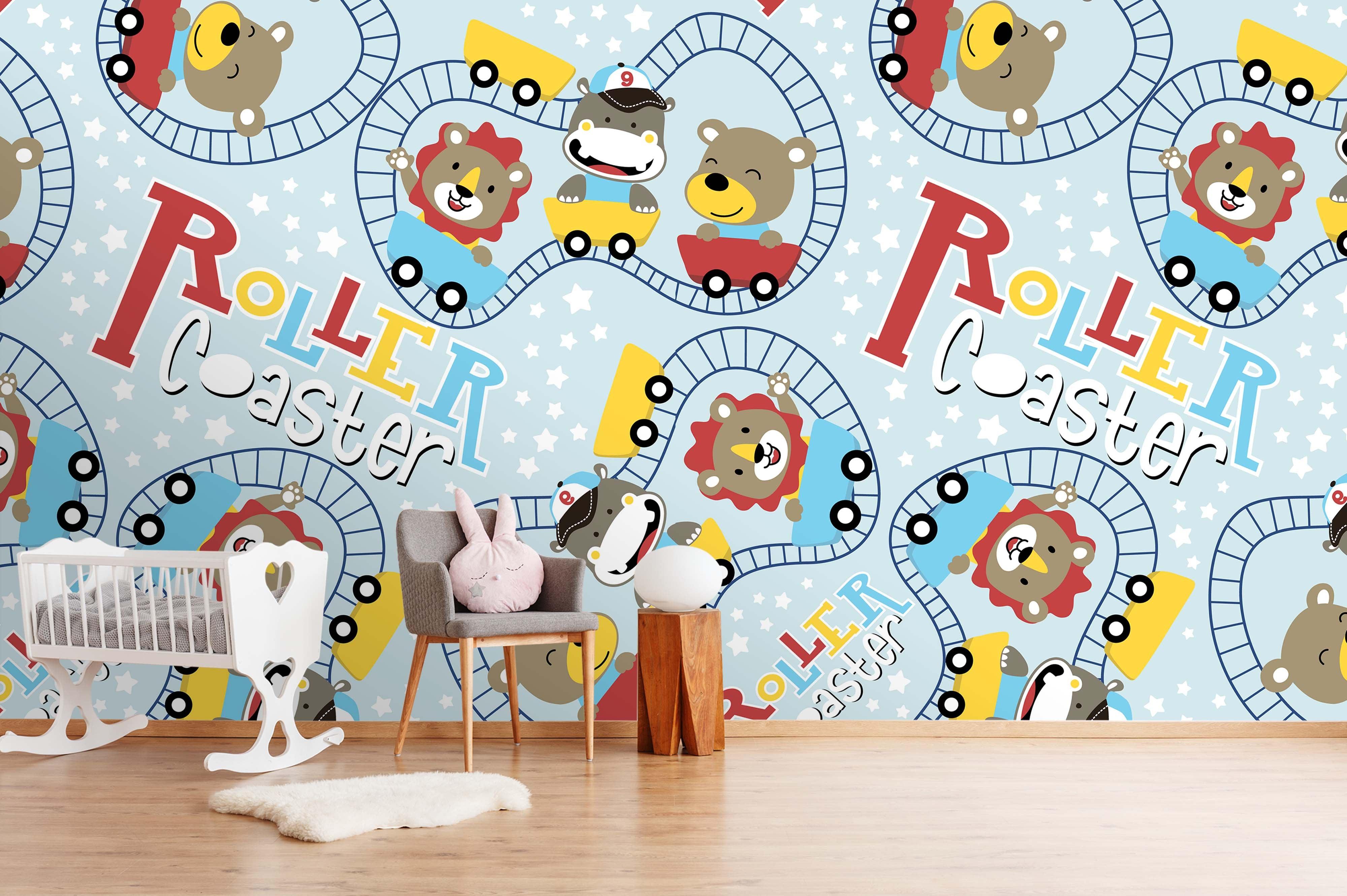 3D cartoon bear toy train wall mural wallpaper 38- Jess Art Decoration