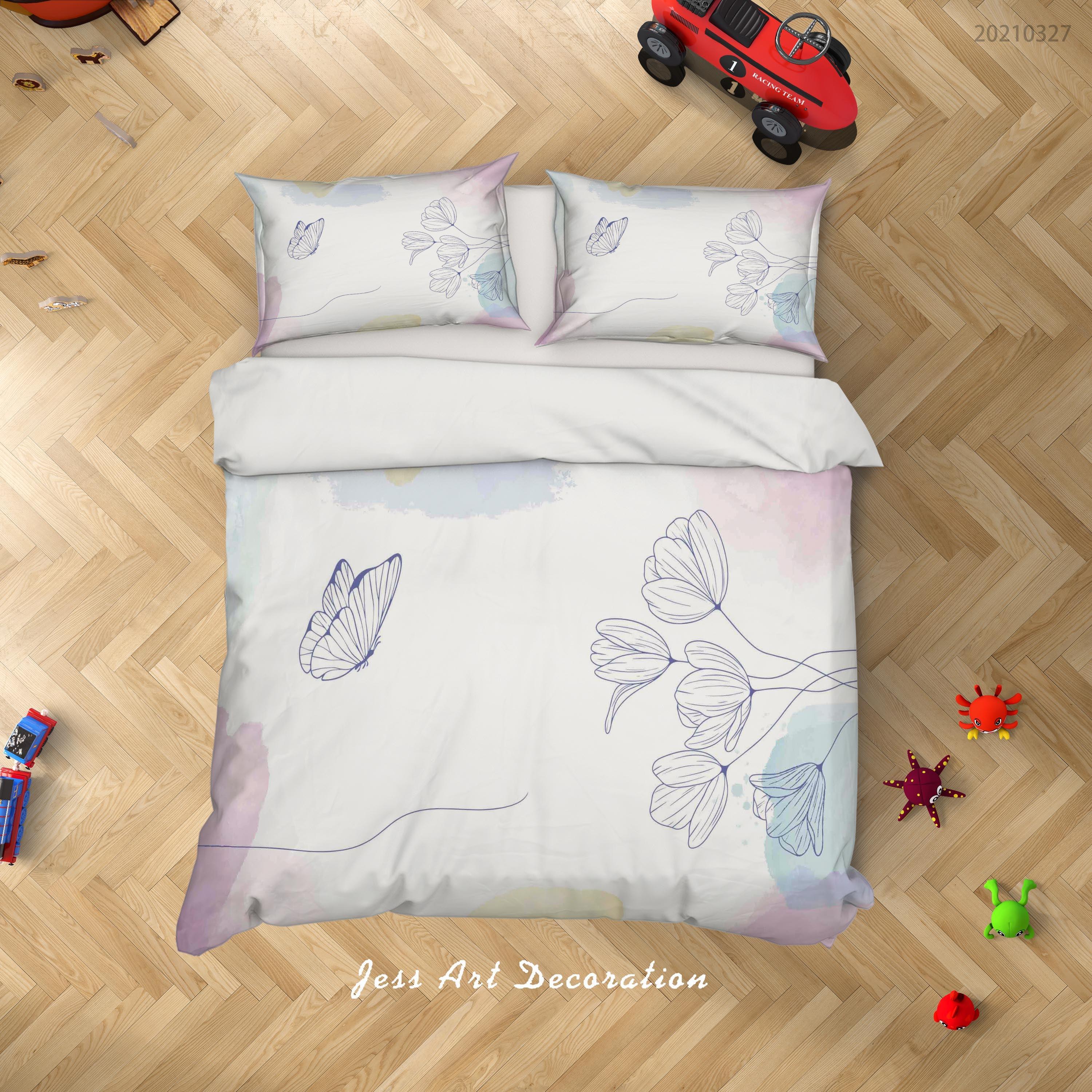 3D Watercolor Floral Butterfly Quilt Cover Set Bedding Set Duvet Cover Pillowcases 45- Jess Art Decoration