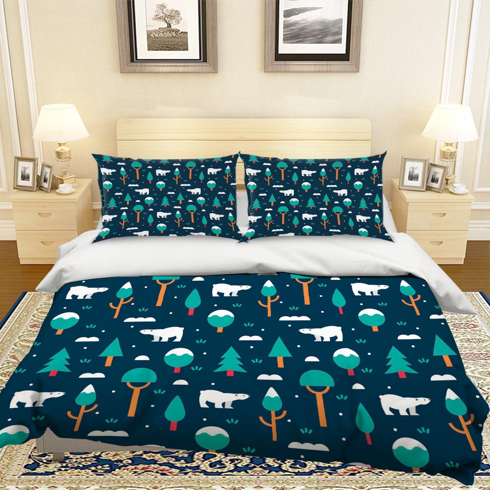 3D Blue Green Polar Bear Trees Quilt Cover Set Bedding Set Pillowcases 60- Jess Art Decoration
