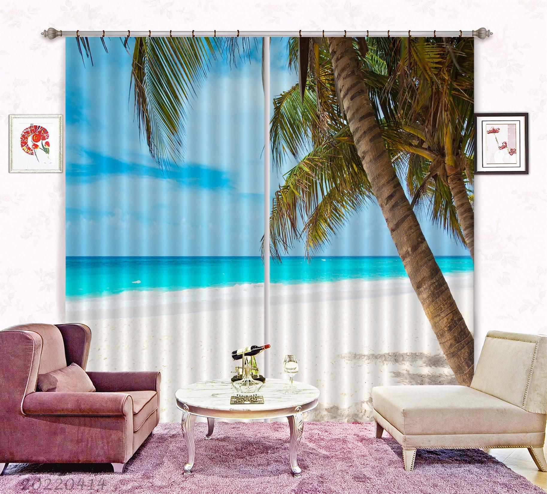 3D Landscape Ocean Beach Coastline Tree Skyline Curtains and Drapes GD 4160- Jess Art Decoration