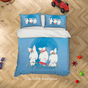 3D Blue Rabbit Floral Quilt Cover Set Bedding Set Duvet Cover Pillowcases SF94- Jess Art Decoration