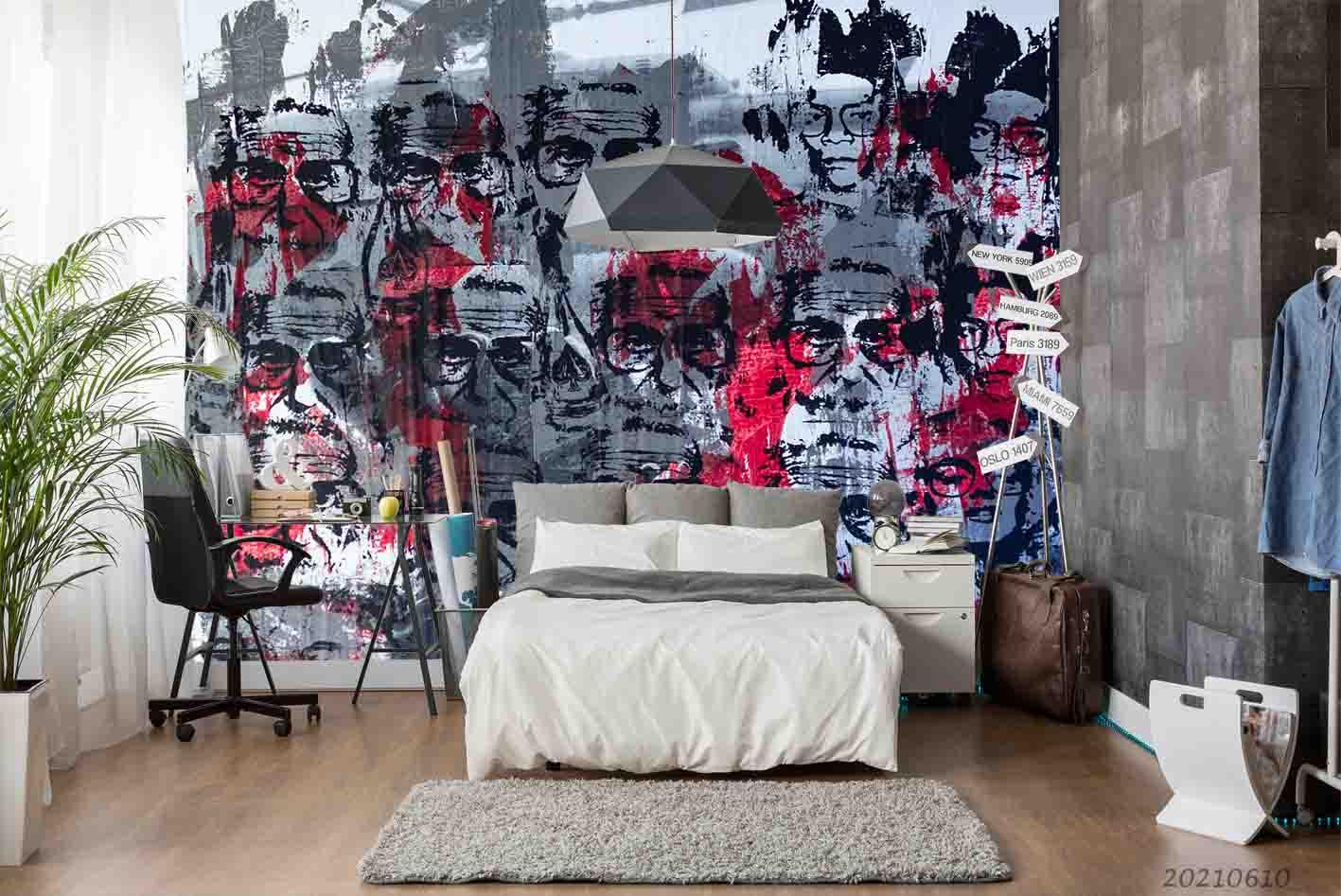 3D Abstract Hand-painted Graffiti Man Profile  Wall Mural Wallpaper SWW1874- Jess Art Decoration