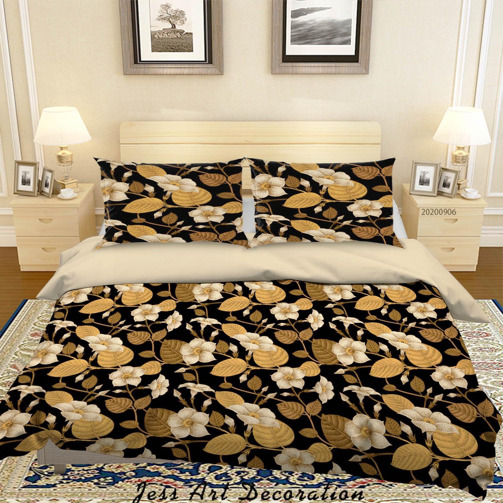 3D Vintage Leaves White Floral Pattern Quilt Cover Set Bedding Set Duvet Cover Pillowcases WJ 3625- Jess Art Decoration