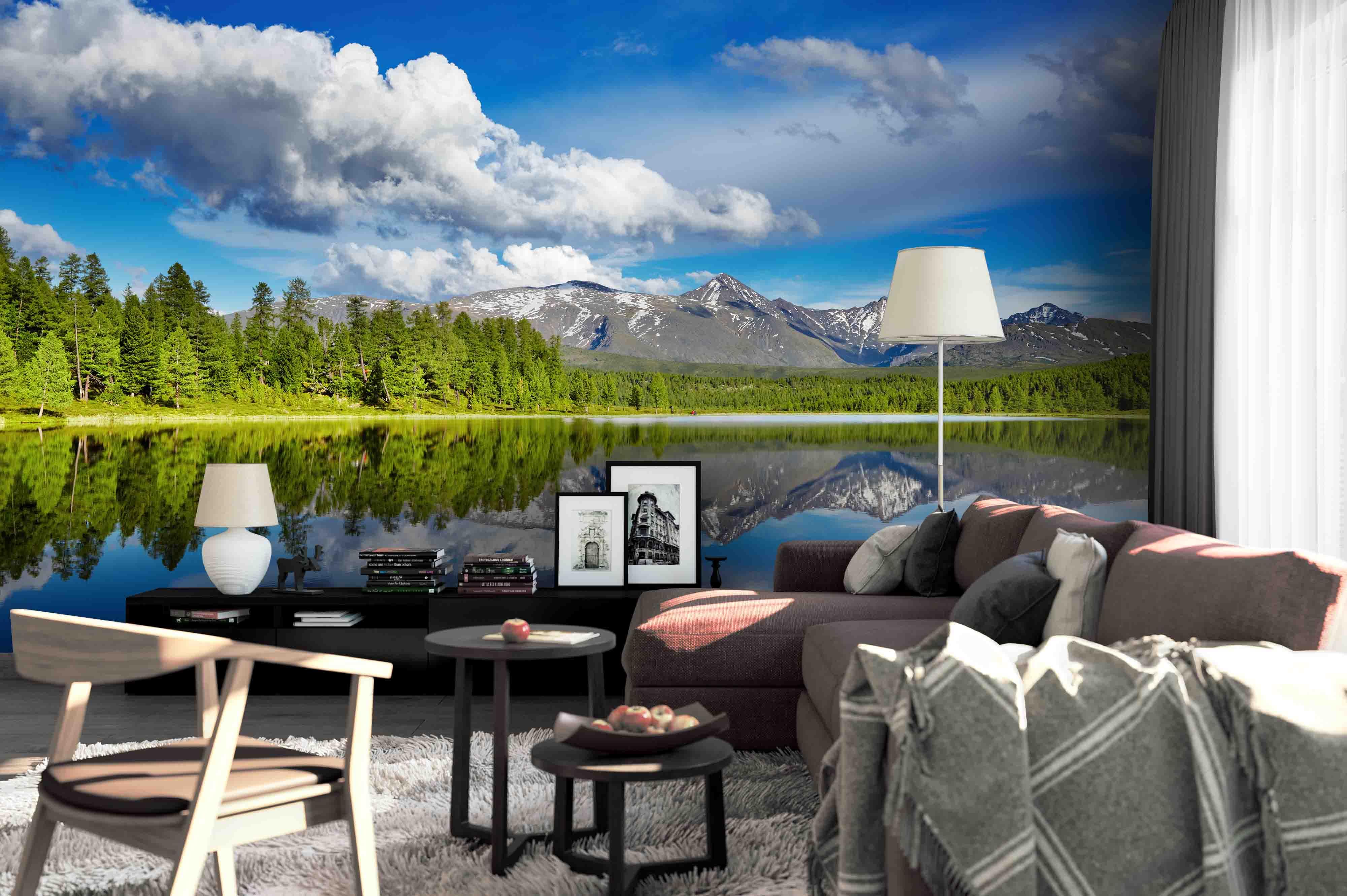 3D Lake Jungle  Snow  Mountain Wall Mural Wallpaper 9- Jess Art Decoration