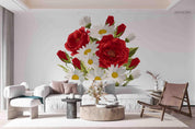 3D Red Rose White Chrysanthemum Wall Mural Wallpaper LQH 298- Jess Art Decoration