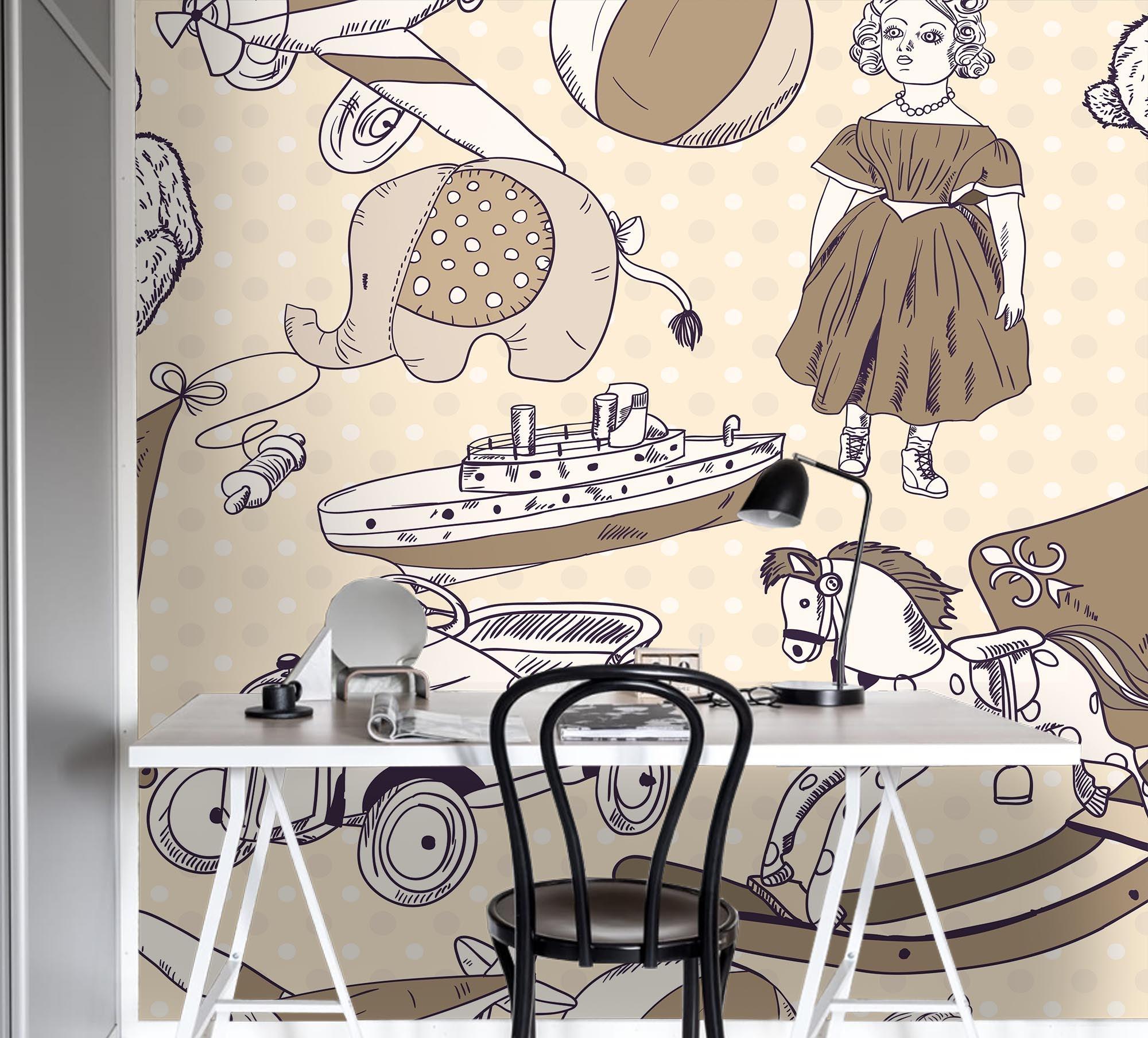 3D Cartoon Girl Animal Car Wall Mural Wallpaper A212 LQH- Jess Art Decoration