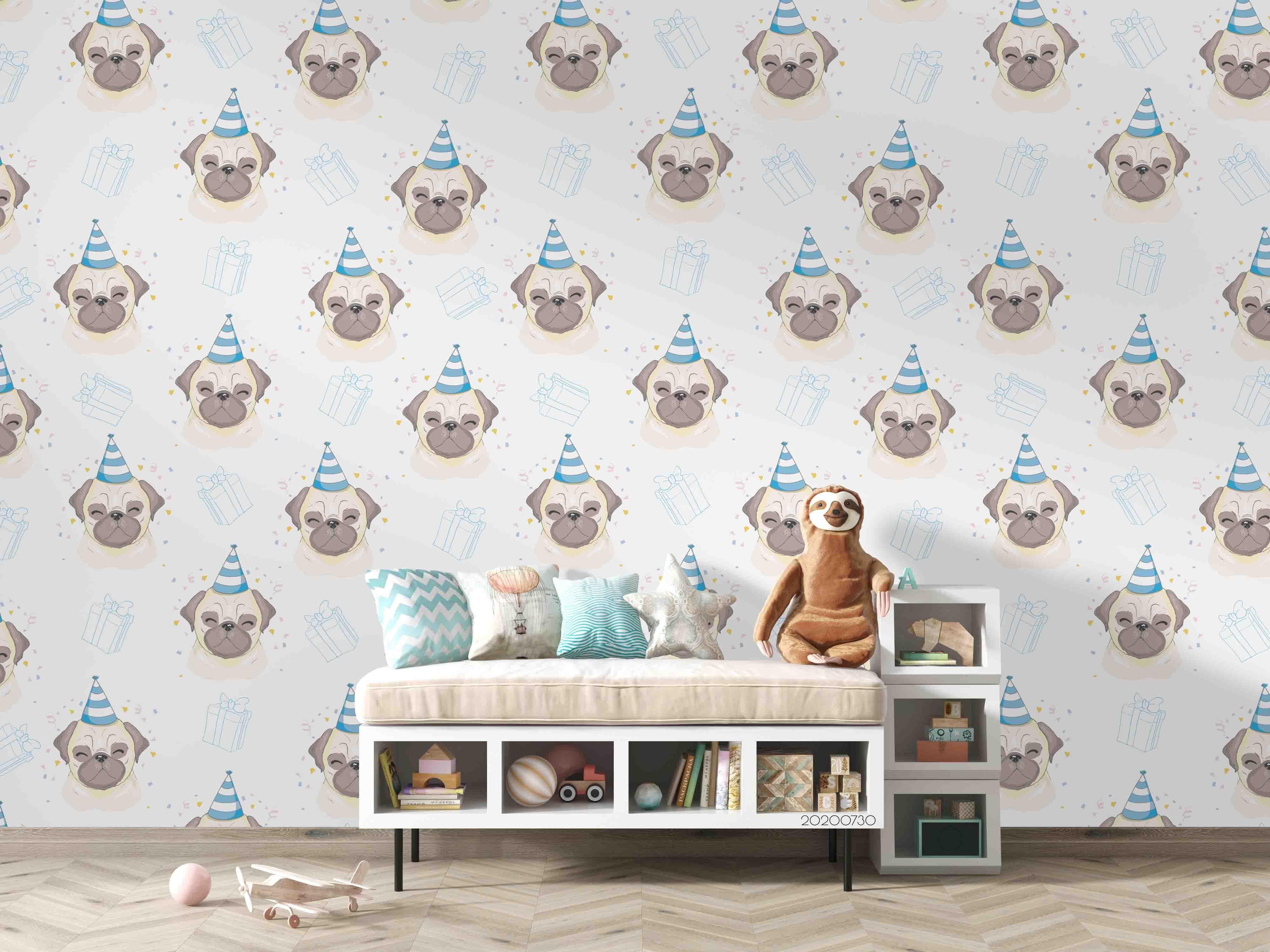 3D Cartoon Cute Pug Wall Mural Wallpaper LXL 332- Jess Art Decoration