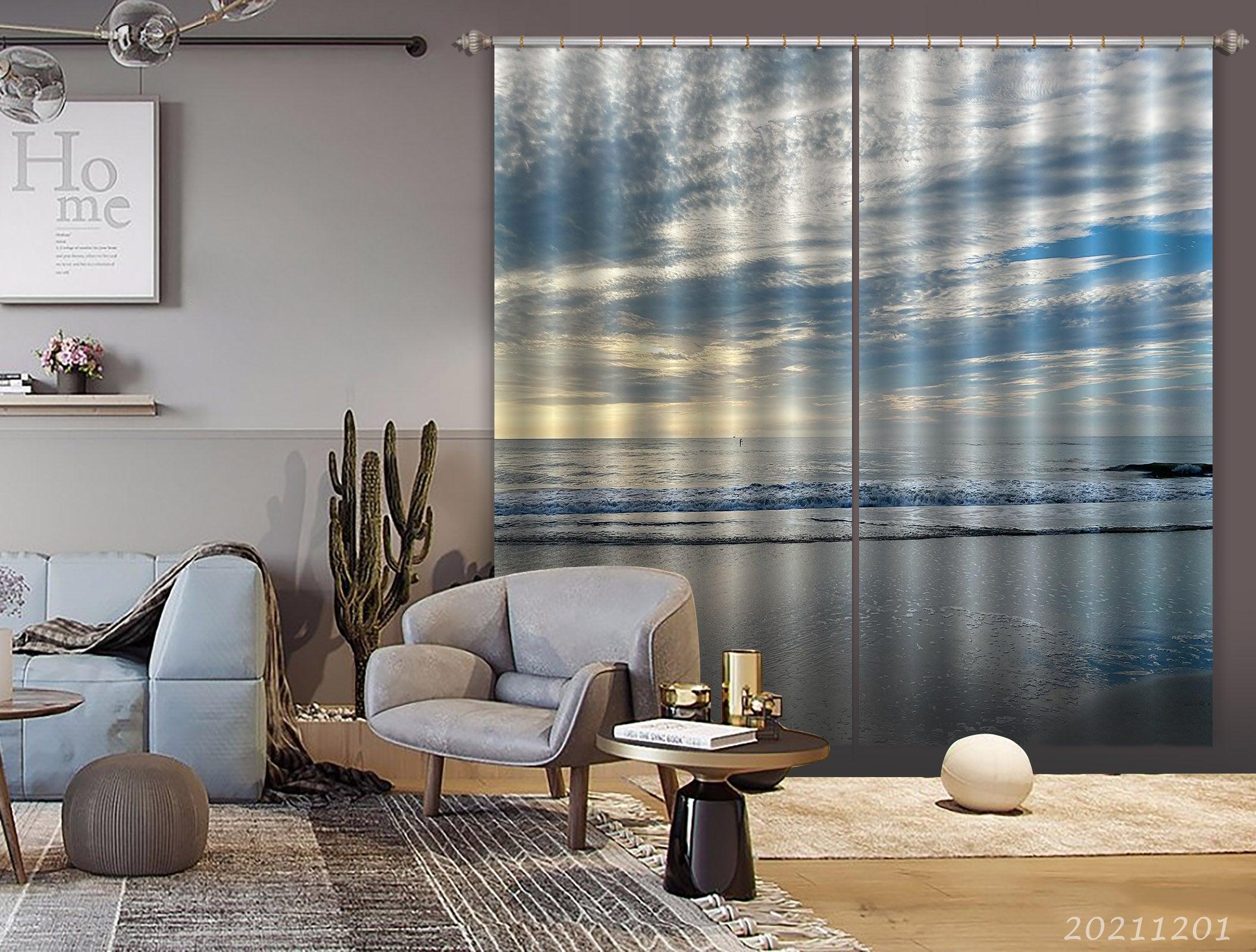 3D Sea Sky Blue Landscape Curtains and Drapes LLL 206- Jess Art Decoration