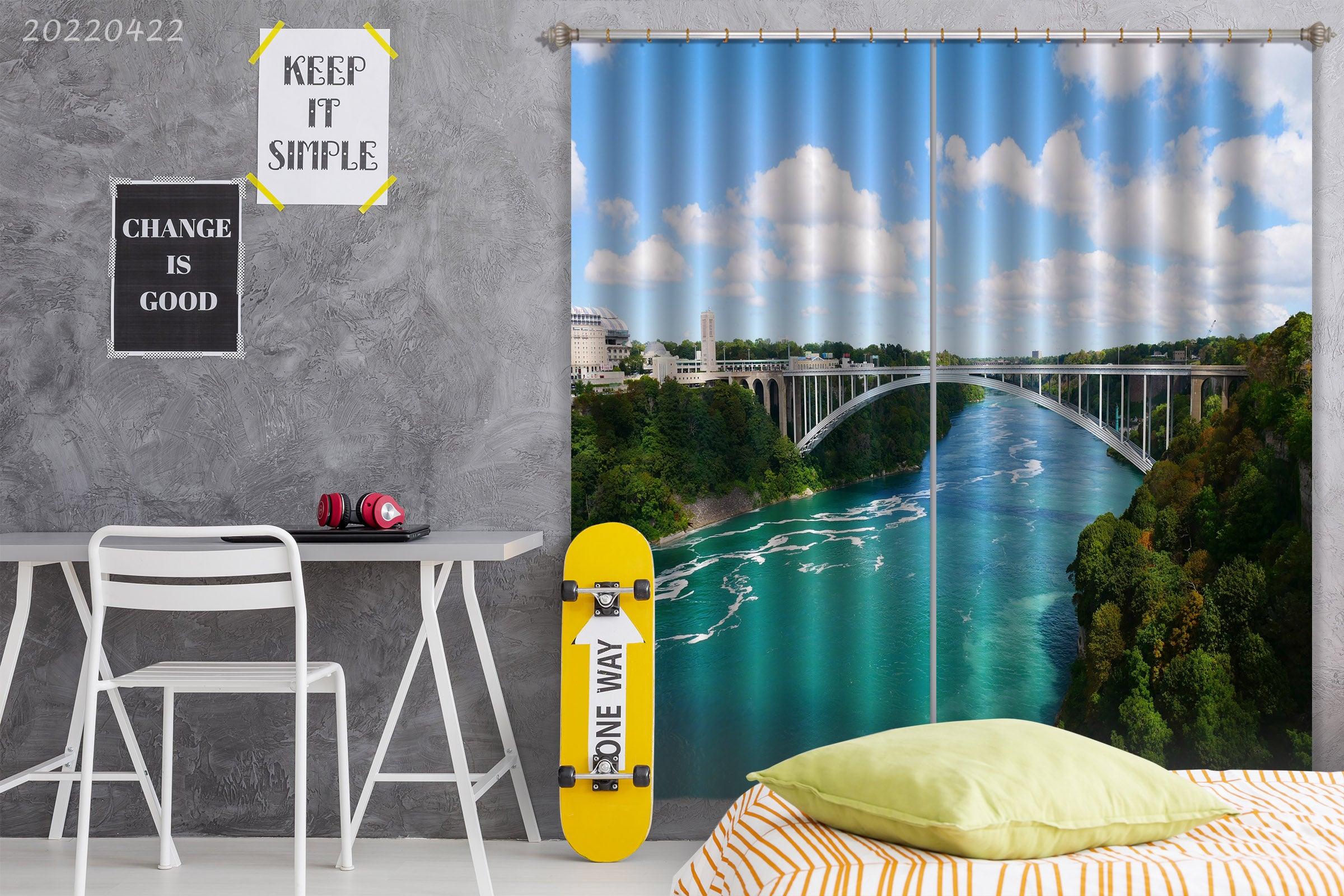 3D Landscape River Bridge Riverbank City Building Curtains and Drapes GD 4291- Jess Art Decoration